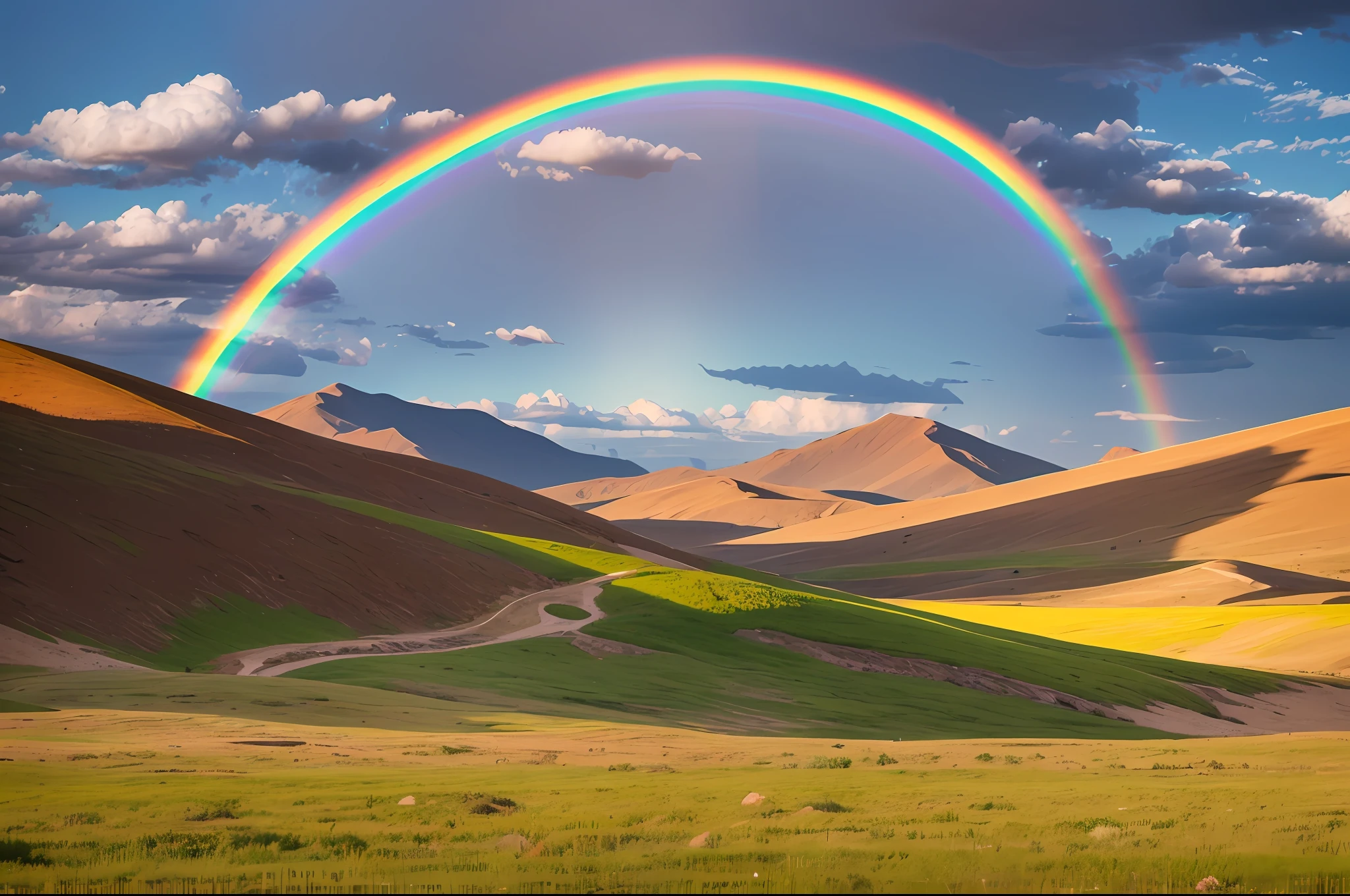 Beautiful rainbow on the steppe