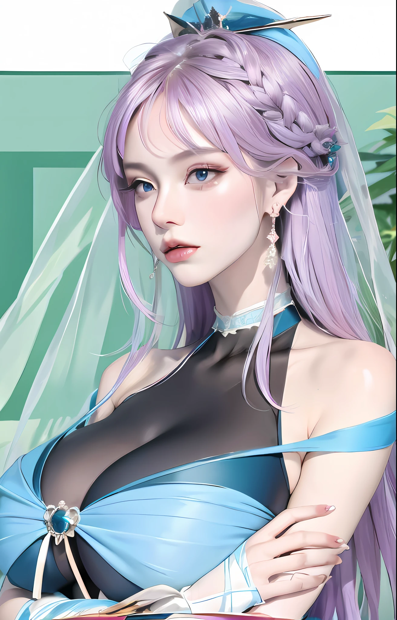 arafed woman with purple hair and a veil posing for a picture, artwork in the style of guweiz, guweiz, smooth anime cg art, trending on cgstation, [ 4 k digital art ]!!, 8k high quality detailed art, digital anime illustration, inspired by Yanjun Cheng, digital anime art, detailed digital anime art, fantasy art style