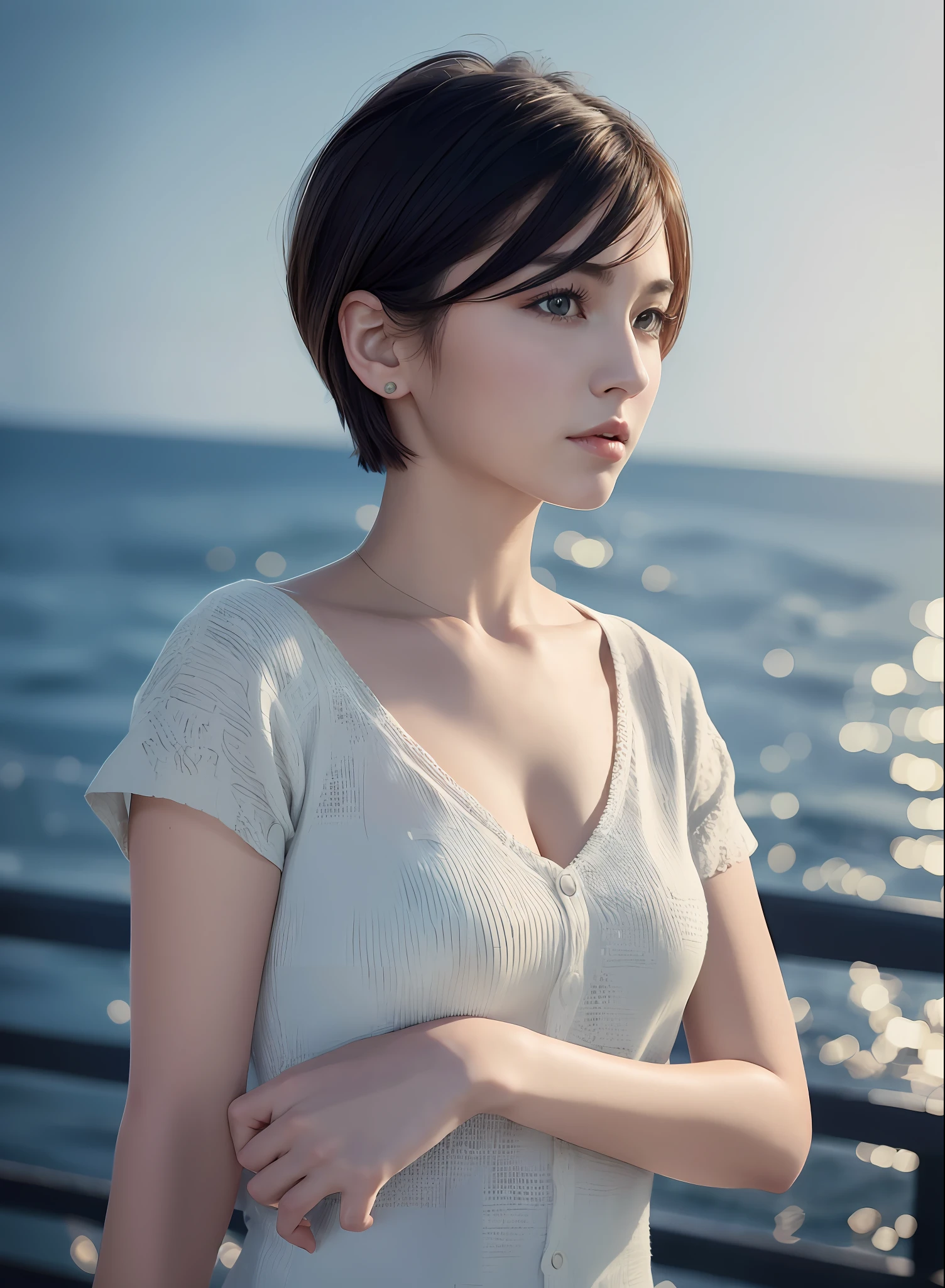 (8k, top quality, masterpiece: 1.2), (realistic, photorealistic: 1.37), super detailed, one girl, cute, alone, lawyer-style calm woman, (short hair: 1.2),floating hair NovaFrogStyle,