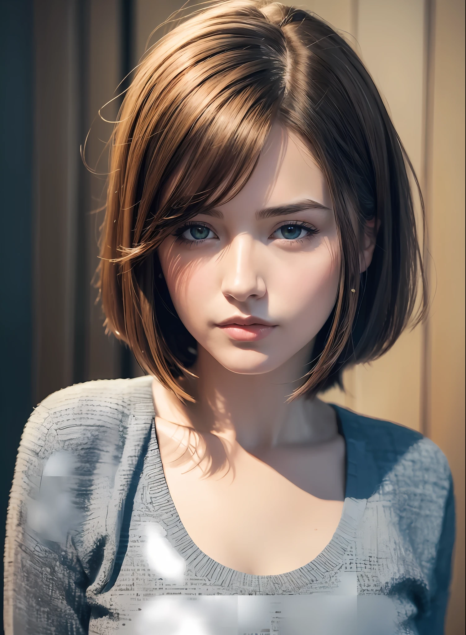 (8k, top quality, masterpiece: 1.2), (realistic, photorealistic: 1.37), super detailed, one girl, cute, alone, lawyer-style calm woman, (short hair: 1.2),floating hair NovaFrogStyle,