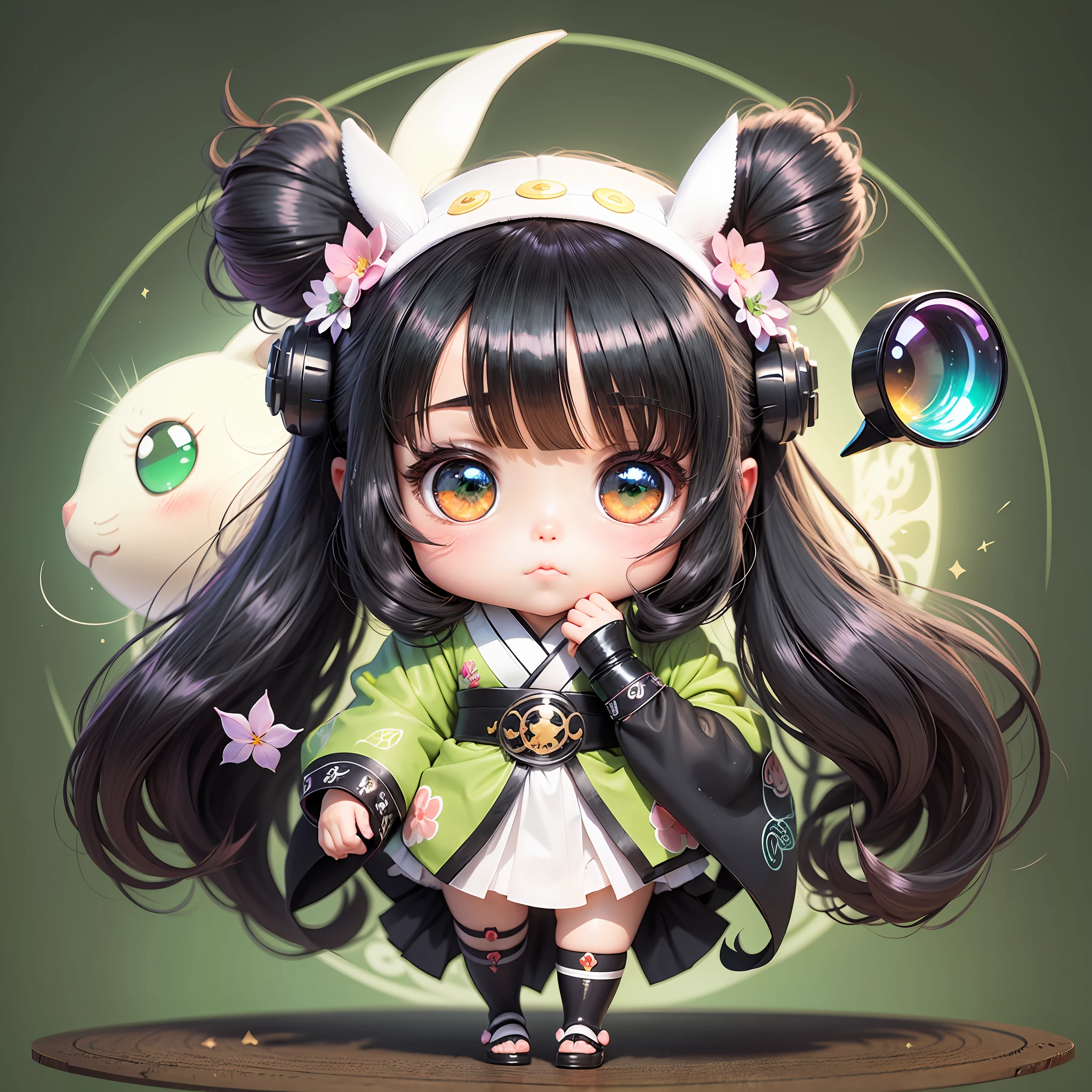 Background white,anime girl with long black hair and green eyes holding, anime chibi, chibi anime girl, chibi anime, kawaiichibi, chibi art, chibi girl, cute anime girl, cute anime, cute girl anime visual, cute cute girl, advanced digital chibi art, cute anime wife in nice kimono, anime moe art style, Original Chibi Bunny Girl --auto --s2