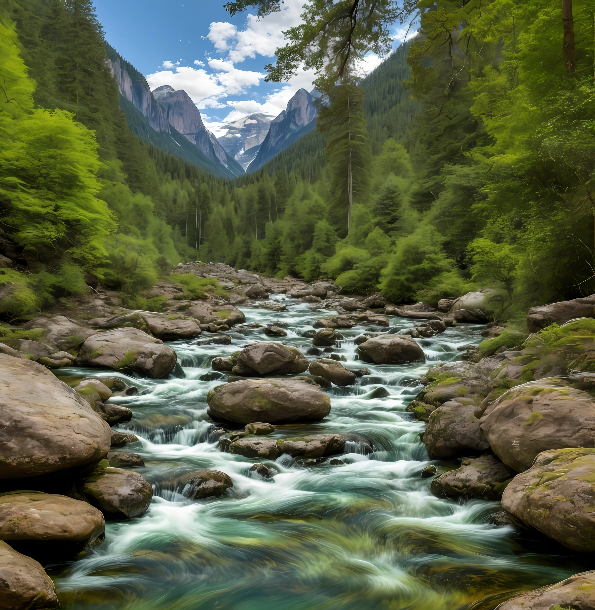 view of a river running through a forest filled with rocks, stunning water, breathtaking landscape, scenic view, mountains, trees, hills, river flowing with waterfall, amidst of nature fully covered