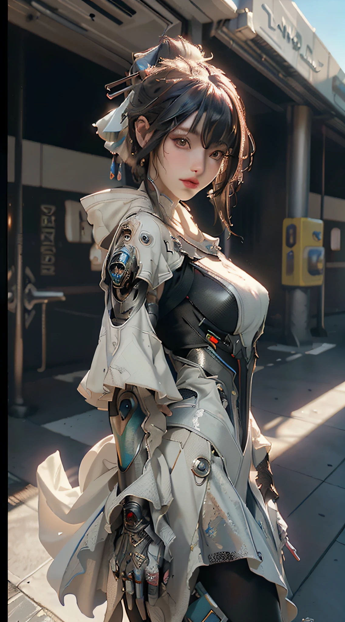 ((Best quality)), ((masterpiece)), (detailed:1.4), 3D, an image of a beautiful cyberpunk female,HDR (High Dynamic Range),Ray Tracing,NVIDIA RTX,Super-Resolution,Unreal 5,Subsurface scattering,PBR Texturing,Post-processing,Anisotropic Filtering,Depth-of-field,Maximum clarity and sharpness,Multi-layered textures,Albedo and Specular maps,Surface shading,Accurate simulation of light-material interaction,Perfect proportions,Octane Render,Two-tone lighting,Wide aperture,Low ISO,White balance,Rule of thirds,8K RAW,
