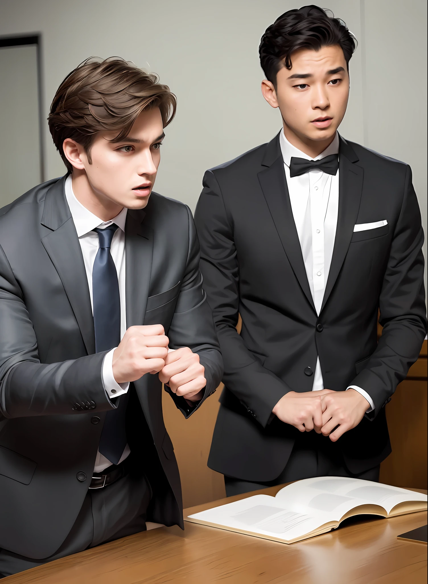 young lawyer, arguing in court, (8k, top quality, masterpiece: 1.2), (realistic, photorealistic: 1.37), ultra detailed, in black suit