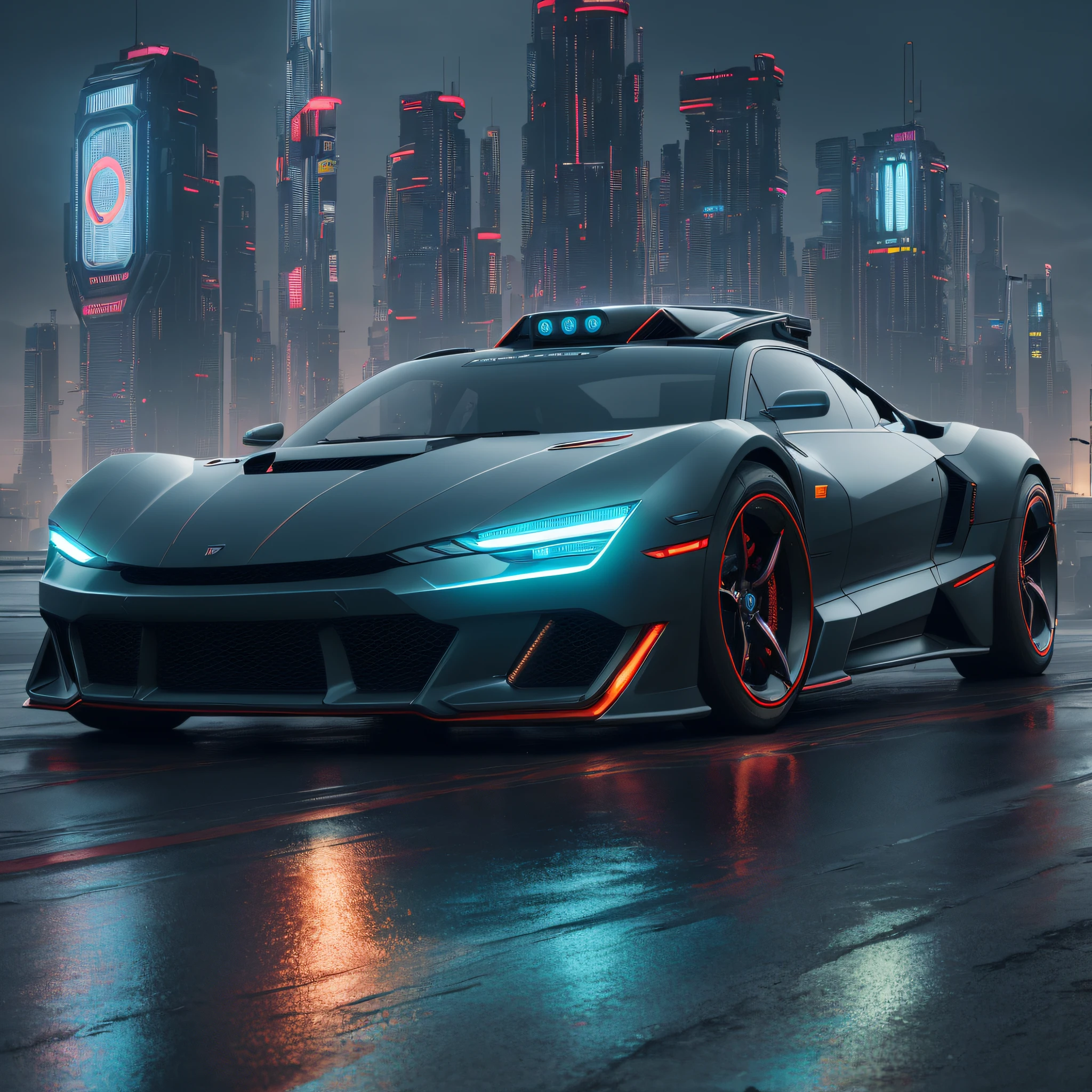 (( futuristic cyberpunk car )) ((Realistic Lighting, Best Quality, 8K, Masterpiece:1.3)), Focus:1.2,Slim Abs:1.1, ,(Outdoor, Seaside: 1.1), City Street, Fine Eyes,