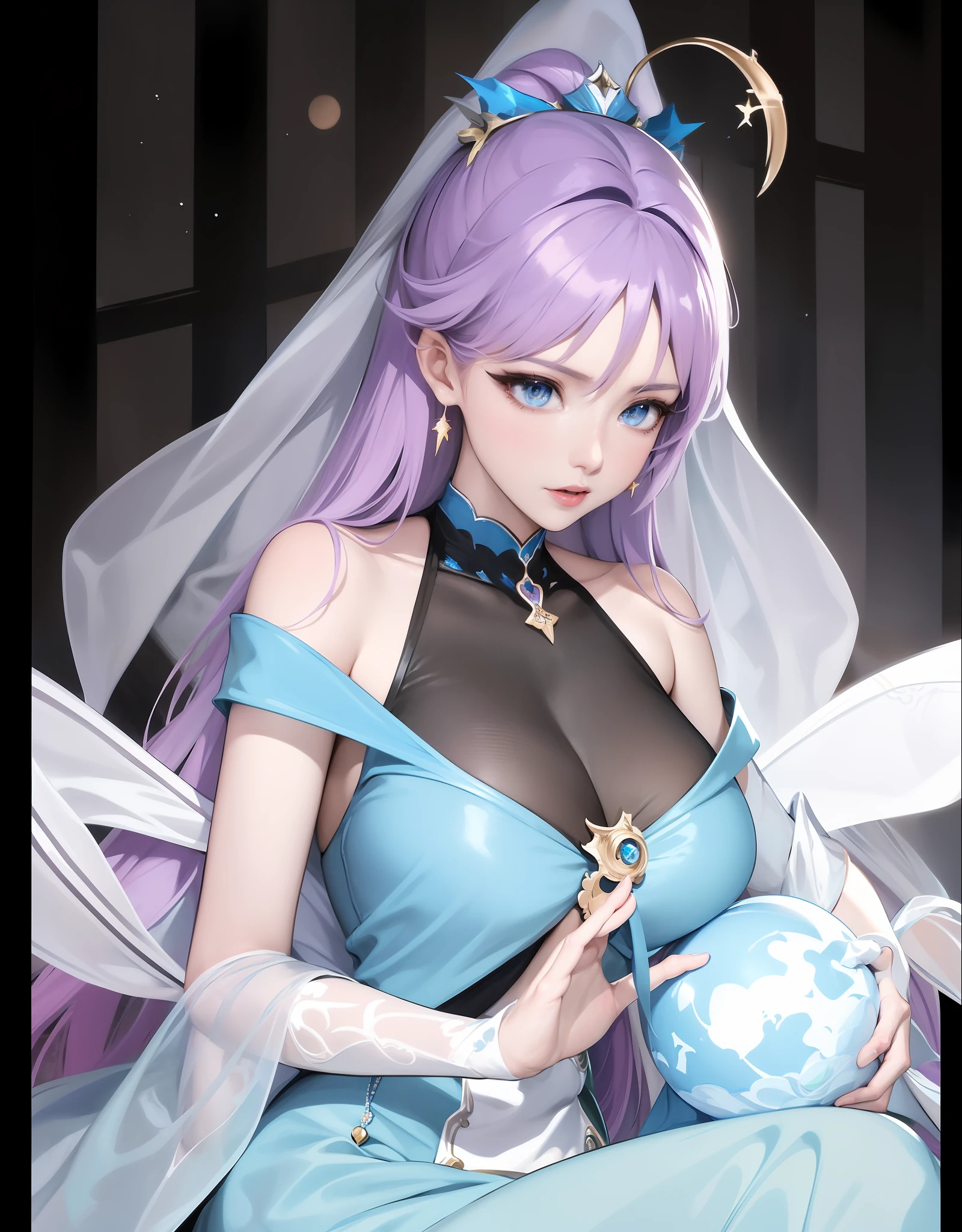 anime - style image of a woman dressed in a blue dress and a veil, beautiful celestial mage, portrait knights of zodiac girl, extremely detailed artgerm, guweiz, artwork in the style of guweiz, ! dream artgerm, anime goddess, ((a beautiful fantasy empress)), guweiz on pixiv artstation