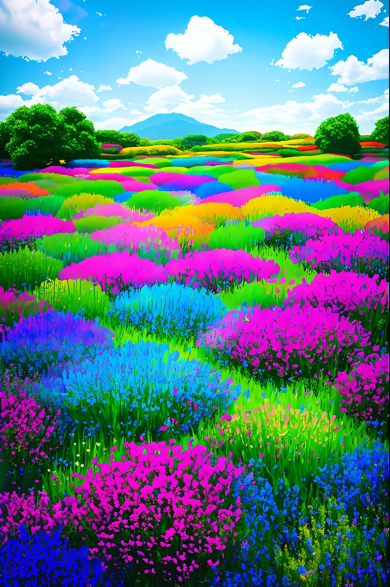 vibrant blue tinted colors, skyscraper, highly saturated colors, Fujifilm Fujichrome Provia 100F film, flower field, purity and dreamy symbolism, (muted colors:1.2), (photon mapping), octane render + hyper realistic, storage, (8k), hdr, sunny,