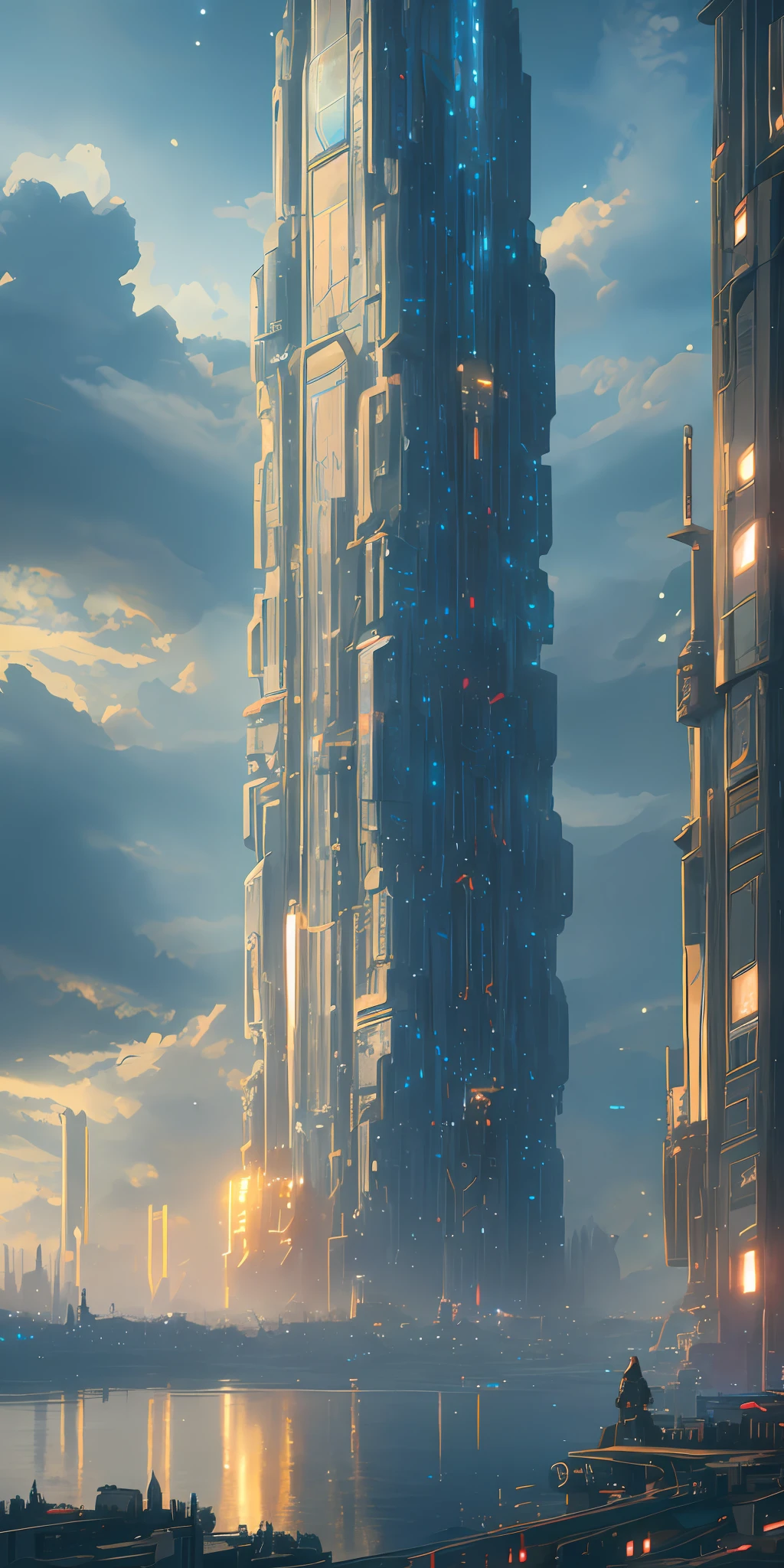 Illustration of a hyperrealistic , otherworldly, ultrasky scene featuring a giant indian demi gods,full body,very detailed and magical neon lighting, intricate cityscape details, vegetation and river around, solarpunk ,landscape, giant tree, beatifull leafy with beautiful lighting and realistic proportions, as if it were a cinematic background, 8k, highest quality, masterpiece, clouds and stars in the sky.Sky, Clouds, holding_weapon, no_humans, Glow,cyborg, city with tall trees _Architecture, “sky, cloud, glowing,ghost in the shell, ghost machines, robot, cybernetic _mech, sci-fi, cityscape, realistic, mechanical” Science Fiction, Cities, Rendered in Octane, hyper realistic, 8k, epic composition, cinematic, octane render, artstation landscape vista photography by Carr Clifton & Galen Rowell, 16K resolution, Landscape veduta photo by Dustin Lefevre & tdraw, 8k resolution, detailed landscape painting by Ivan Shishkin, DeviantArt, Flickr, rendered in Enscape, Miyazaki, Nausicaa Ghibli, Breath of The Wild,,trending in artstation, cgsociety, 8k post-processing highly detailed,Junji Murakami, Mucha Klimt, Sharandula, Hiroshi Yoshida, Tom Bagshaw, Ross Tran, Artgerm,Craig Mullins,dramatic,Junji Murakami, moody lighting rendered by octane engine,characters 8K symmetrical arstation, cape,cinematic lighting, intricate details, 8k detail post processing, hyperealistic, octane rend, Zdzisław Beksiński style, ar 2:3 Reality Reality –auto –v6 –s2 --auto --s2