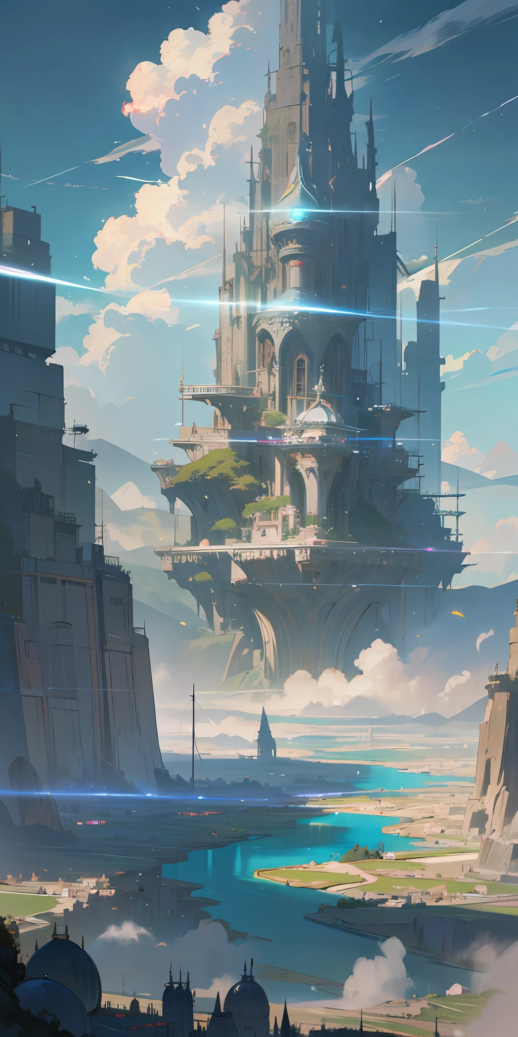 Illustration of a hyperrealistic , otherworldly, ultrasky scene featuring a giant indian demi gods,full body,very detailed and magical neon lighting, intricate cityscape details, vegetation and river around, solarpunk ,landscape, giant tree, beatifull leafy with beautiful lighting and realistic proportions, as if it were a cinematic background, 8k, highest quality, masterpiece, clouds and stars in the sky.Sky, Clouds, holding_weapon, no_humans, Glow,cyborg, city with tall trees _Architecture, “sky, cloud, glowing,ghost in the shell, ghost machines, robot, cybernetic _mech, sci-fi, cityscape, realistic, mechanical” Science Fiction, Cities, Rendered in Octane, hyper realistic, 8k, epic composition, cinematic, octane render, artstation landscape vista photography by Carr Clifton & Galen Rowell, 16K resolution, Landscape veduta photo by Dustin Lefevre & tdraw, 8k resolution, detailed landscape painting by Ivan Shishkin, DeviantArt, Flickr, rendered in Enscape, Miyazaki, Nausicaa Ghibli, Breath of The Wild,,trending in artstation, cgsociety, 8k post-processing highly detailed,Junji Murakami, Mucha Klimt, Sharandula, Hiroshi Yoshida, Tom Bagshaw, Ross Tran, Artgerm,Craig Mullins,dramatic,Junji Murakami, moody lighting rendered by octane engine,characters 8K symmetrical arstation, cape,cinematic lighting, intricate details, 8k detail post processing, hyperealistic, octane rend, Zdzisław Beksiński style, ar 2:3 Reality Reality –auto –v6 –s2 --auto --s2