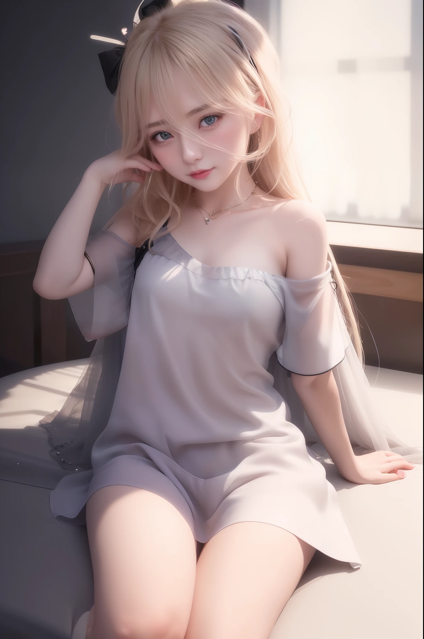best quality, masterpiece, high_res, 1girl, hair ornament, necklace, jewelry, Beautiful face, upon body, tyndall effect, photo realistic, dark studio, rim lighting, two tone lighting, (high detailed skin:1.2), 8k uhd, dslr, soft lighting, high quality, volumetric lighting, candid, Photograph, high resolution, 4k, 8k, Bokeh, medium breasts, open fingers, (hair color:blonde:1), loving expression, blushing face, wet, black camisole , black dress, shy, hair clips, two colored eyes, erect, areola, love necklace, heart hair ornament, rose pattern clothes, blushing face, heterochromia