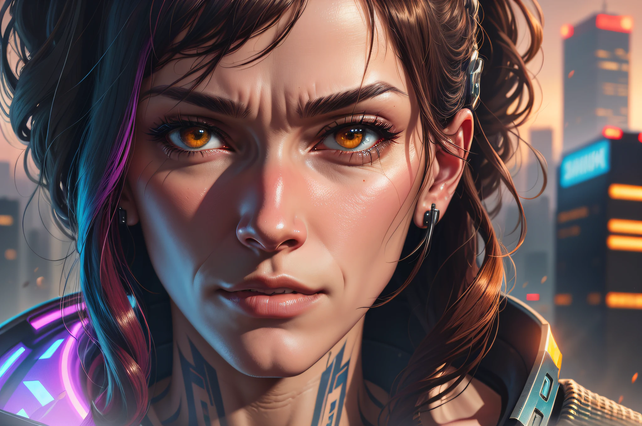 man, cyberpunk city background, close up portrait, detailed, shadows, 8k resolution, realism,