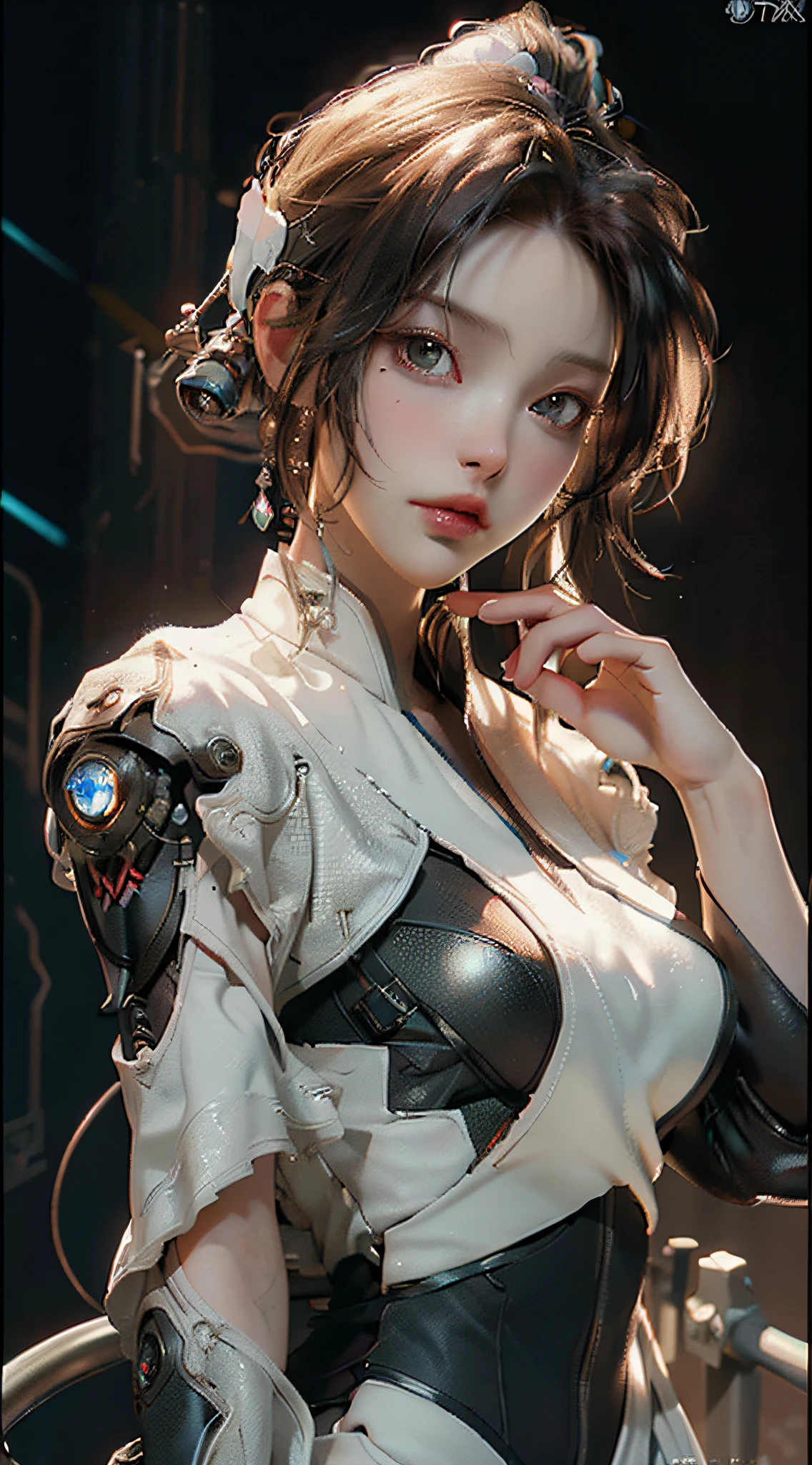 ((Best quality)), ((masterpiece)), (detailed:1.4), 3D, an image of a beautiful cyberpunk female,HDR (High Dynamic Range),Ray Tracing,NVIDIA RTX,Super-Resolution,Unreal 5,Subsurface scattering,PBR Texturing,Post-processing,Anisotropic Filtering,Depth-of-field,Maximum clarity and sharpness,Multi-layered textures,Albedo and Specular maps,Surface shading,Accurate simulation of light-material interaction,Perfect proportions,Octane Render,Two-tone lighting,Wide aperture,Low ISO,White balance,Rule of thirds,8K RAW,