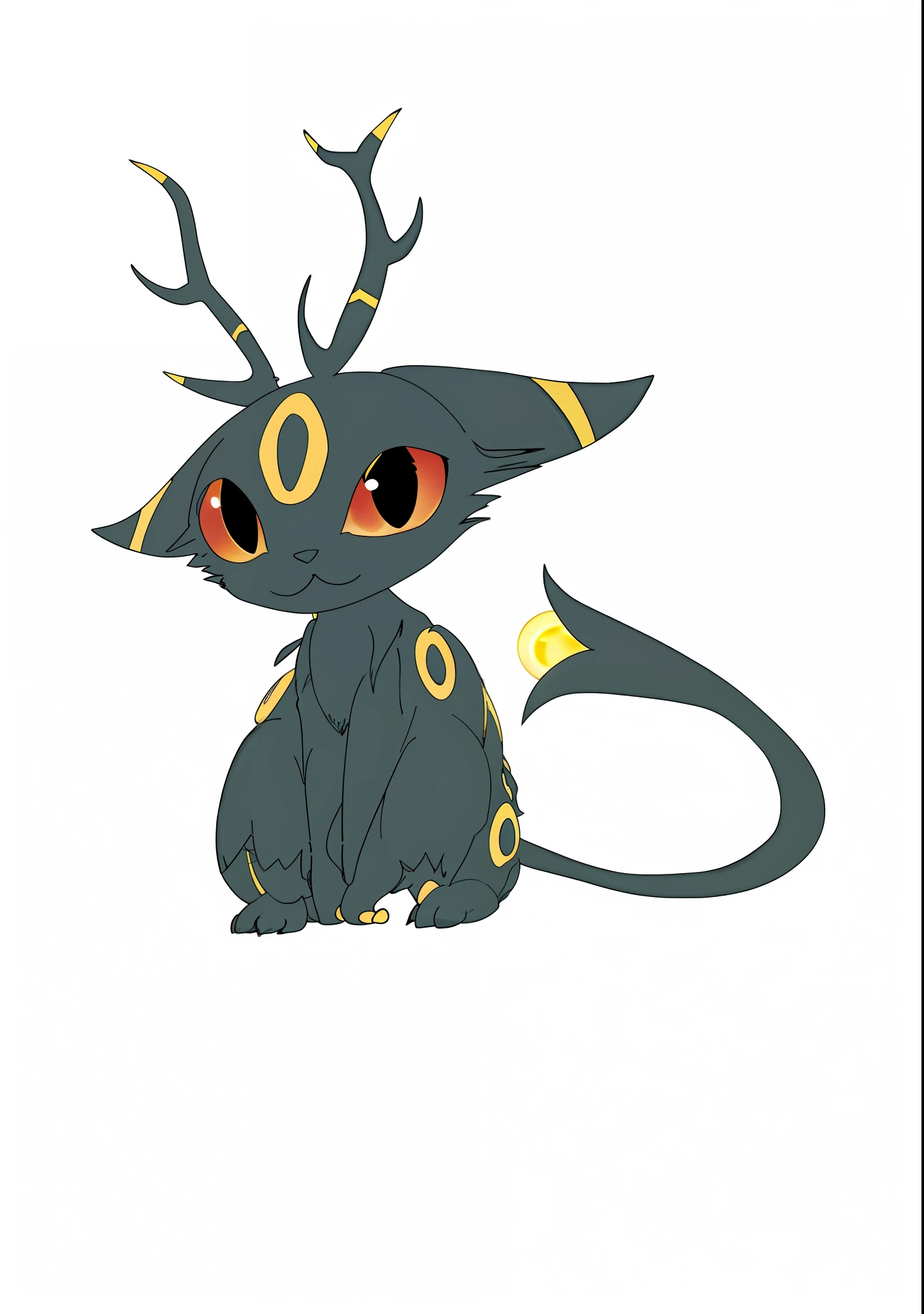 there is a black and yellow cat with yellow eyes and a tail, with glowing yellow eyes, mew, with glowing eyes, conceptual mystery pokemon, she has elf ears and gold eyes, weird pokemon, glowing eyes everywhere, illustration pokemon, new pokemon, with pointy ears, style of cute pokemon, glowing yellow eyes, large glowing eyes, elokitty