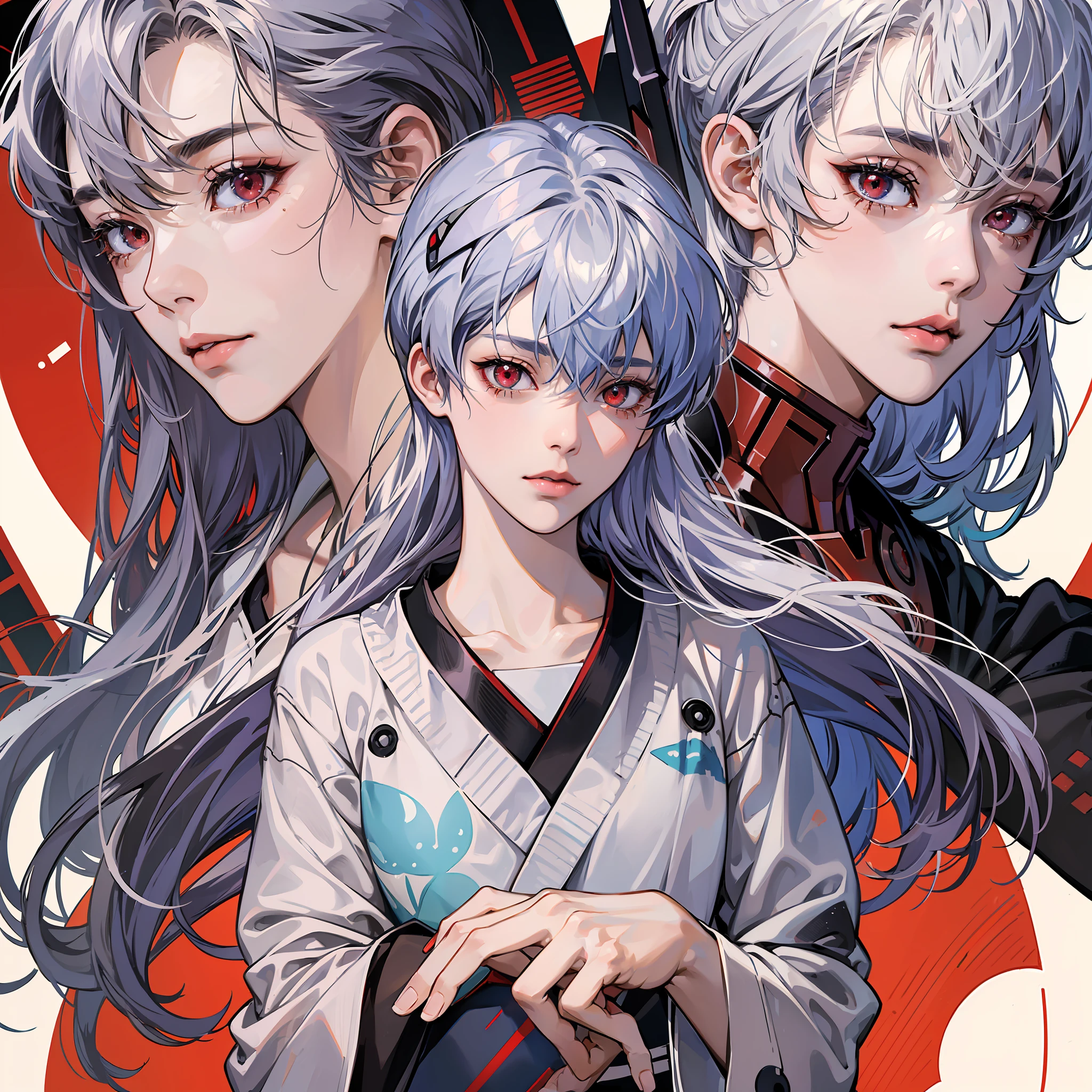 Masterpiece, Best Quality, Best Quality, Evangelion, Rei, Rei Ayanami's Face, Japanese Clothes, Kimono, Slender , Plug Suit, Ironwoman Suit, Red Eyes, Detailed Eyes, Silver Hair, Long Hair, Solo, One Girl, Five Fingers --auto --s2