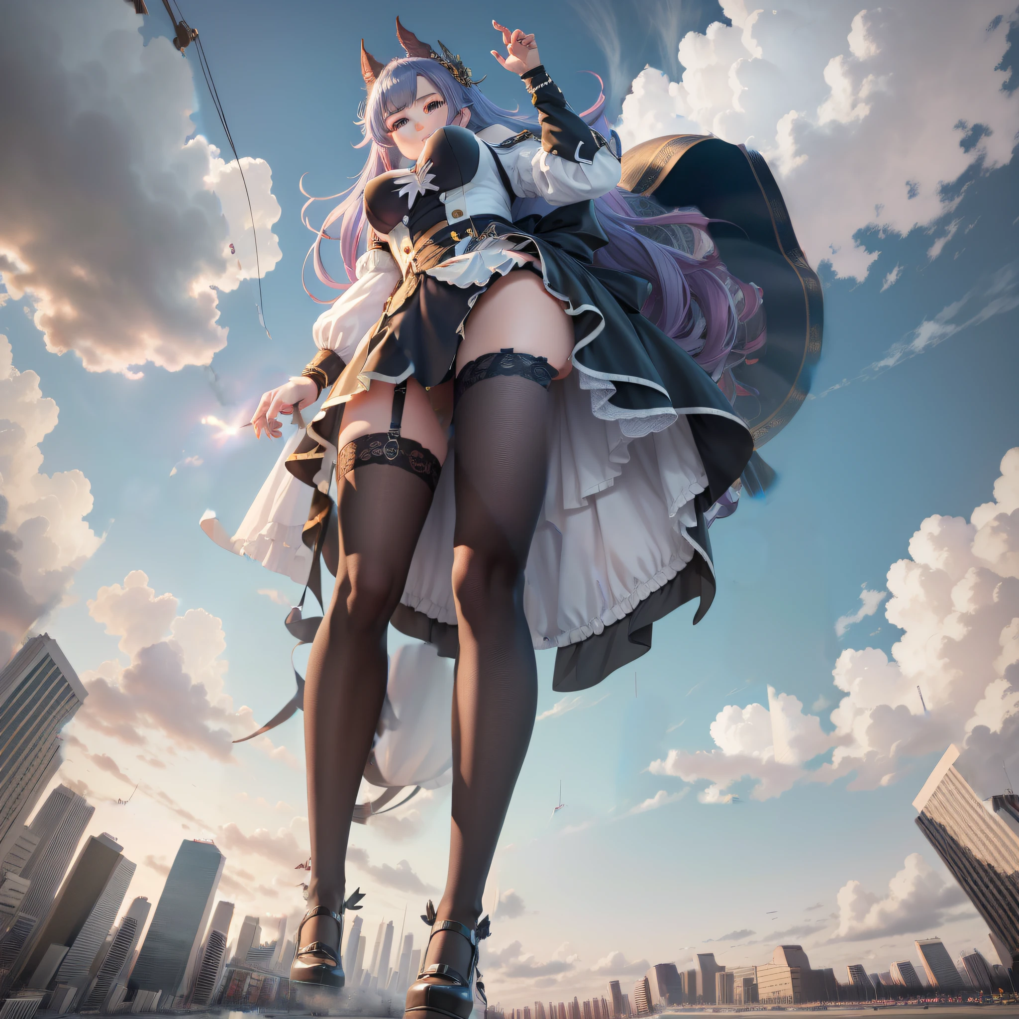 Giantess Art, Highly Detailed Giantess Shots, Giantess, Macro Giantess, Very Detailed Giantess Footage, Anime Highly Detailed, Giantess Shots, Smooth Anime CG Art, CGstation Trend, Highly Detailed Anime, Video Game from Azur Lane, Black Stockings, City Under Your Feet
