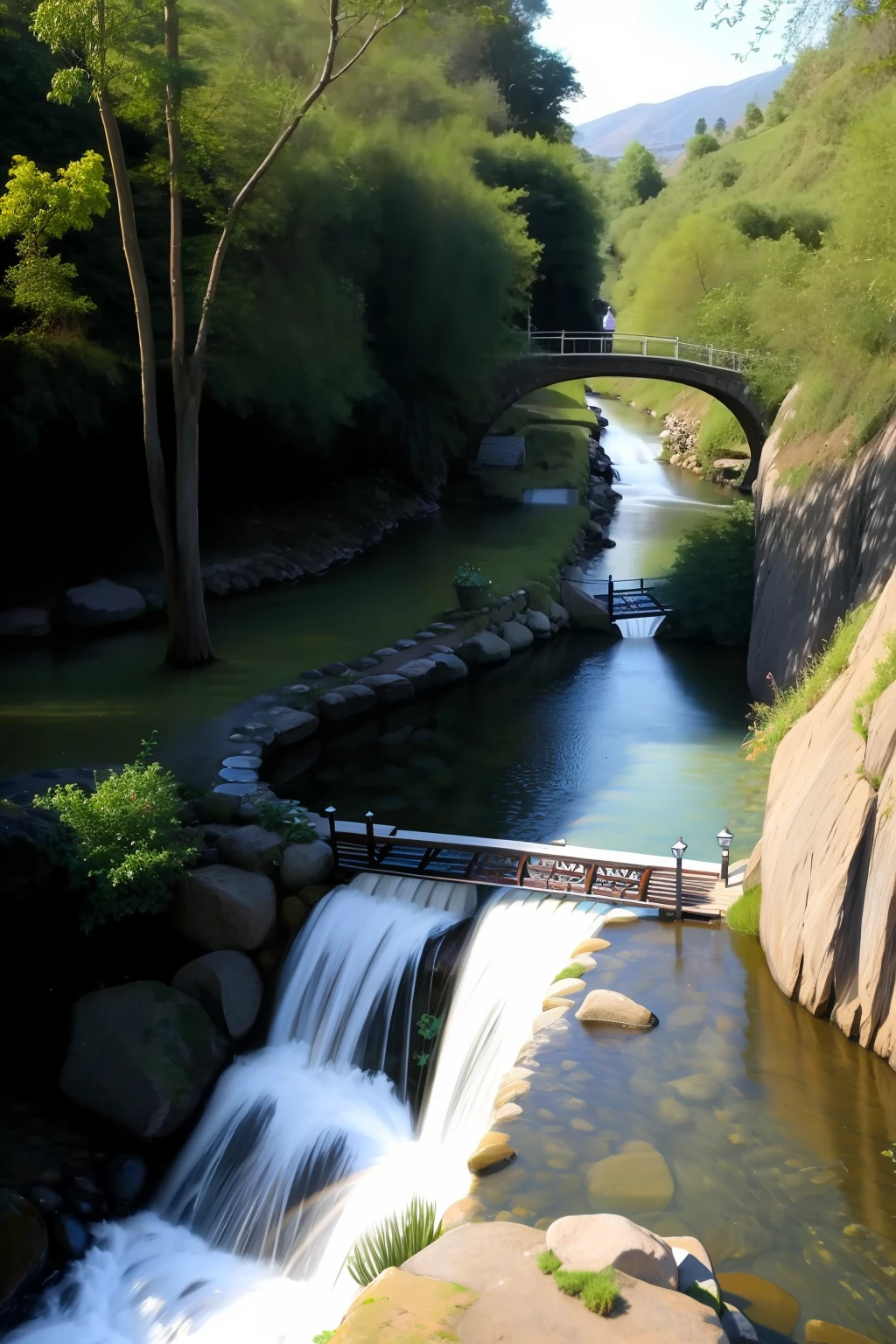 Small bridges flowing water people