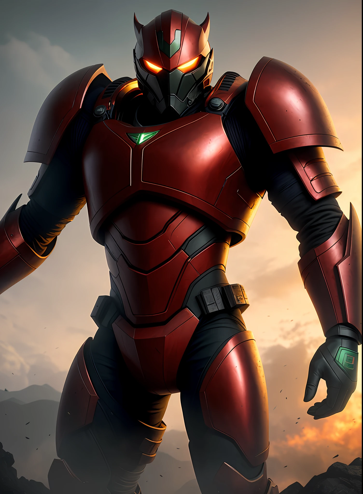 Guerreirol wearing a green-red fighting suit, dark golden armor, a light burning hellish environment, giving the scene a dark atmosphere but sculpting the shapes in crisp chiaroscuro), it's night, (highly detailed skin), (highly detailed fierce face), detailed background, dark lighting, twilight lighting, volumetric lighting, intricate details, UHD, extremely detailed masterpiece, intricate details, (highest quality: 1.3), cinematic shot, ((masterpiece)), (sharp focus: 1.5), (realistic photo: 1.3), detailed background, depth of field, (dark lighting: 1.3), dramatic lighting, twilight lighting, volumetric shadows, highly detailed, intricate details, 8k, UHD, HDR, render in 8k, ultra-hd.