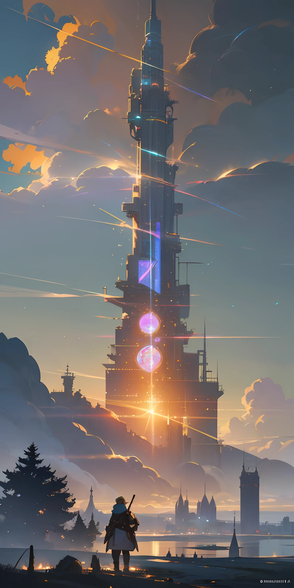 Illustration of a hyperrealistic , otherworldly, ultrasky scene featuring a giant indian demi gods,full body,very detailed and magical neon lighting, intricate cityscape details, vegetation and river around, solarpunk ,landscape, giant tree, beatifull leafy with beautiful lighting and realistic proportions, as if it were a cinematic background, 8k, highest quality, masterpiece, clouds and stars in the sky.Sky, Clouds, holding_weapon, no_humans, Glow,cyborg, city with tall trees _Architecture, “sky, cloud, glowing,ghost in the shell, ghost machines, robot, cybernetic _mech, sci-fi, cityscape, realistic, mechanical” Science Fiction, Cities, Rendered in Octane, hyper realistic, 8k, epic composition, cinematic, octane render, artstation landscape vista photography by Carr Clifton & Galen Rowell, 16K resolution, Landscape veduta photo by Dustin Lefevre & tdraw, 8k resolution, detailed landscape painting by Ivan Shishkin, DeviantArt, Flickr, rendered in Enscape, Miyazaki, Nausicaa Ghibli, Breath of The Wild,,trending in artstation, cgsociety, 8k post-processing highly detailed,Junji Murakami, Mucha Klimt, Sharandula, Hiroshi Yoshida, Tom Bagshaw, Ross Tran, Artgerm,Craig Mullins,dramatic,Junji Murakami, moody lighting rendered by octane engine,characters 8K symmetrical arstation, cape,cinematic lighting, intricate details, 8k detail post processing, hyperealistic, octane rend, Zdzisław Beksiński style, ar 2:3 Reality Reality –auto –v6 –s2 --auto --s2