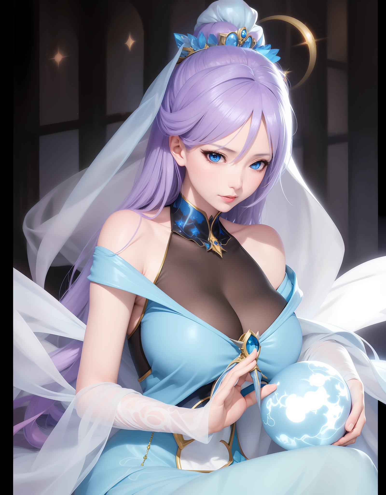 anime - style image of a woman dressed in a blue dress and a veil, beautiful celestial mage, portrait knights of zodiac girl, extremely detailed artgerm, guweiz, artwork in the style of guweiz, ! dream artgerm, anime goddess, ((a beautiful fantasy empress)), guweiz on pixiv artstation