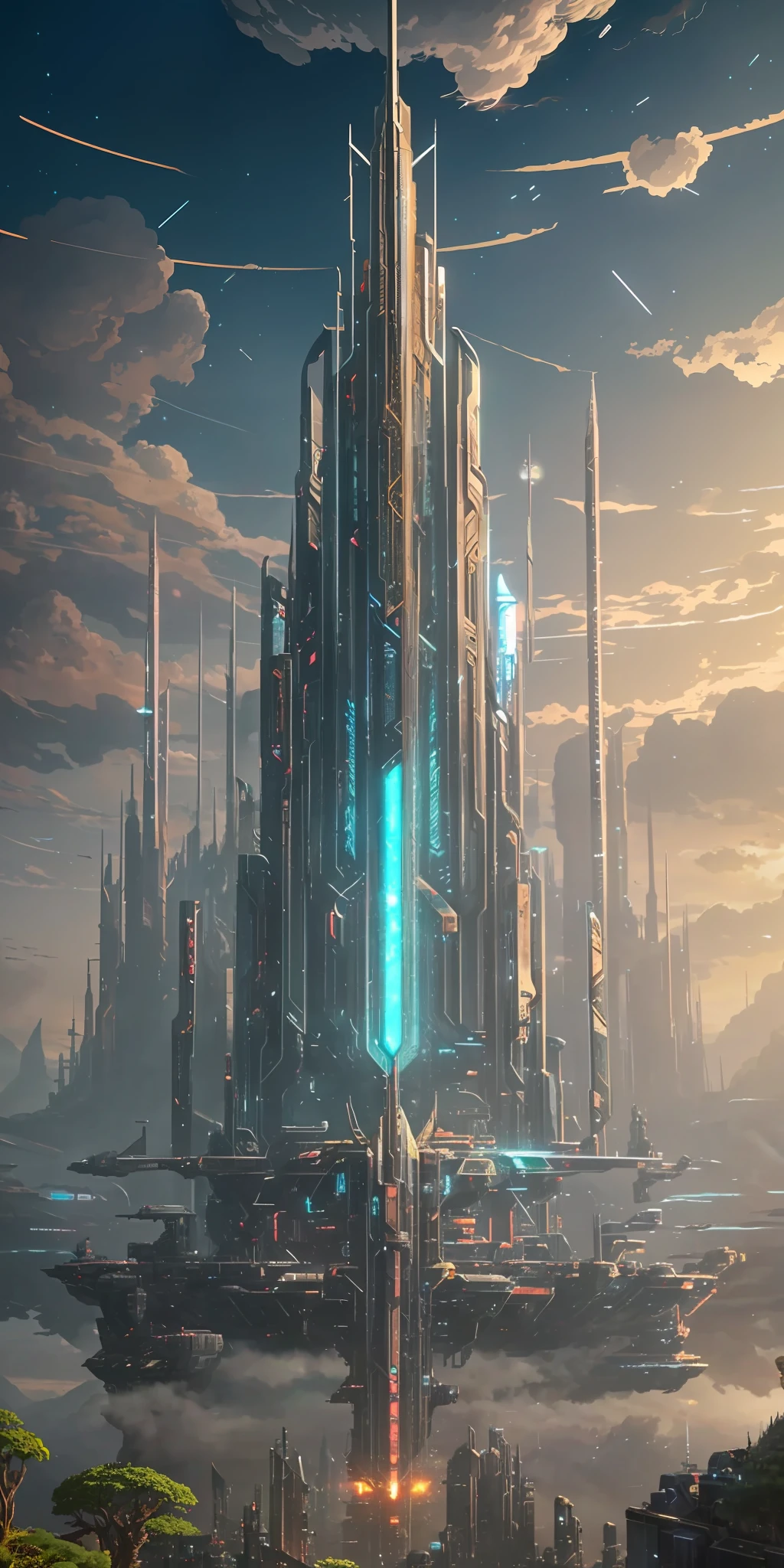 Illustration of a hyperrealistic , otherworldly, ultrasky scene featuring a giant indian demi gods,full body,very detailed and magical neon lighting, intricate cityscape details, vegetation and river around, solarpunk ,landscape, giant tree, beatifull leafy with beautiful lighting and realistic proportions, as if it were a cinematic background, 8k, highest quality, masterpiece, clouds and stars in the sky.Sky, Clouds, holding_weapon, no_humans, Glow,cyborg, city with tall trees _Architecture, “sky, cloud, glowing,ghost in the shell, ghost machines, robot, cybernetic _mech, sci-fi, cityscape, realistic, mechanical” Science Fiction, Cities, Rendered in Octane, hyper realistic, 8k, epic composition, cinematic, octane render, artstation landscape vista photography by Carr Clifton & Galen Rowell, 16K resolution, Landscape veduta photo by Dustin Lefevre & tdraw, 8k resolution, detailed landscape painting by Ivan Shishkin, DeviantArt, Flickr, rendered in Enscape, Miyazaki, Nausicaa Ghibli, Breath of The Wild,,trending in artstation, cgsociety, 8k post-processing highly detailed,Junji Murakami, Mucha Klimt, Sharandula, Hiroshi Yoshida, Tom Bagshaw, Ross Tran, Artgerm,Craig Mullins,dramatic,Junji Murakami, moody lighting rendered by octane engine,characters 8K symmetrical arstation, cape,cinematic lighting, intricate details, 8k detail post processing, hyperealistic, octane rend, Zdzisław Beksiński style, ar 2:3 Reality Reality –auto –v6 –s2 --auto --s2