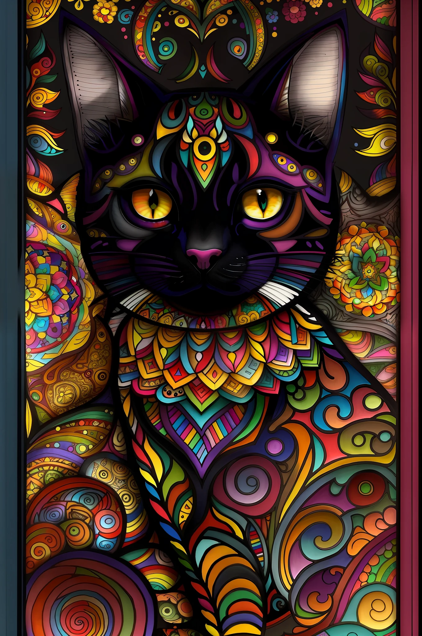 Cat in coloring mandala for e-book