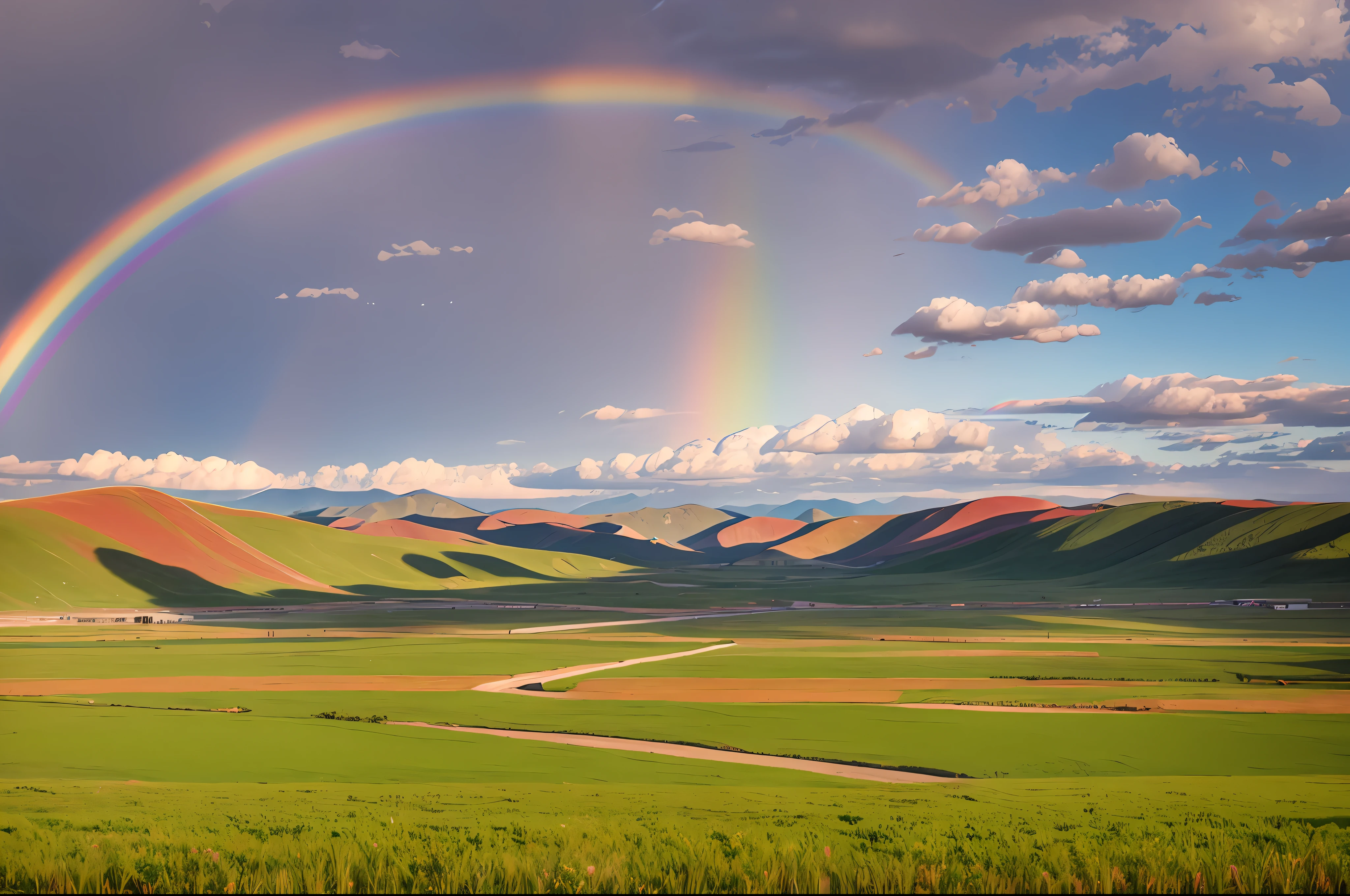 Beautiful rainbow on the steppe