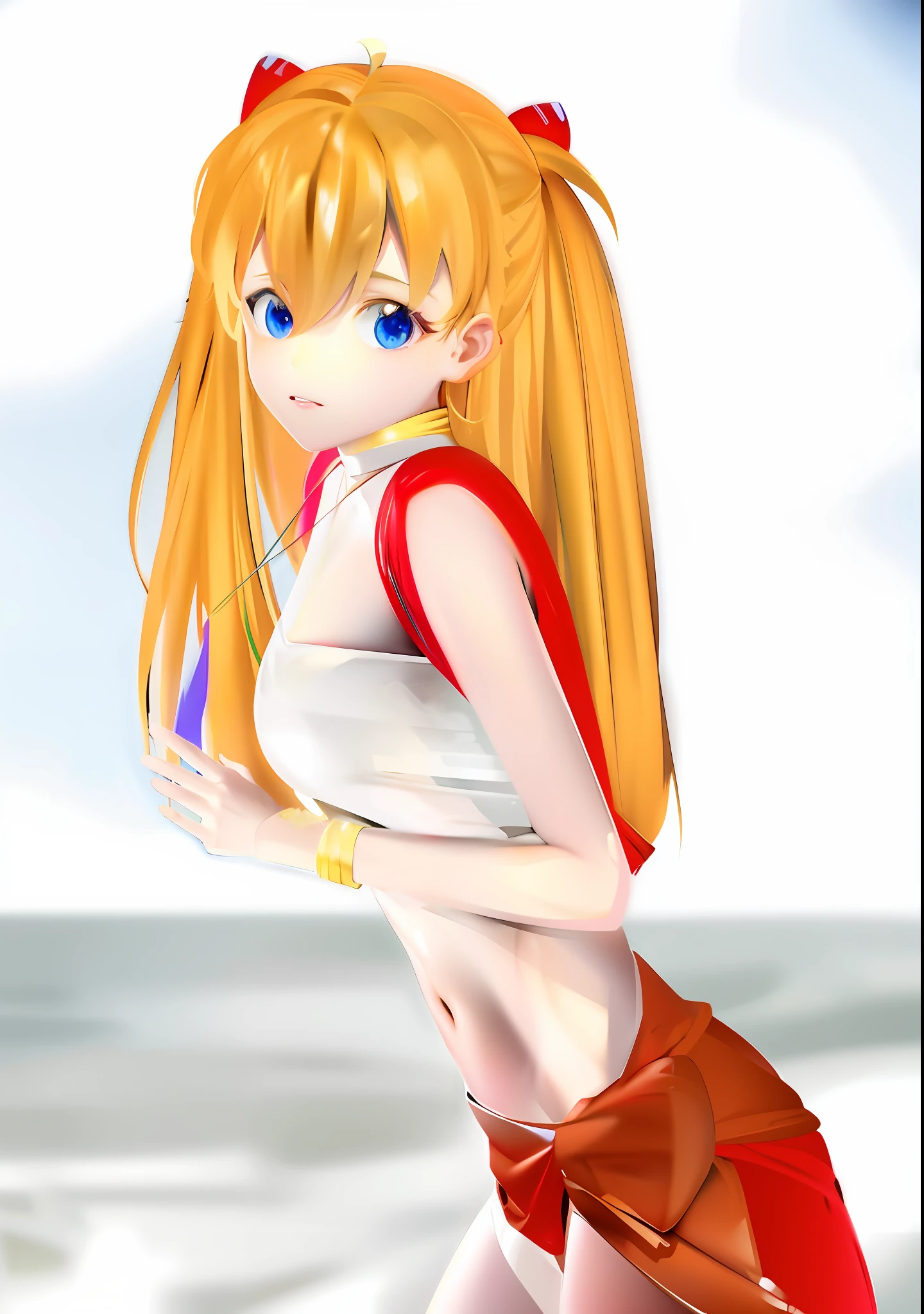 anime girl with blonde hair and blue eyes in a red bikini, digital anime art!!, anime girl, anime artstyle, realistic anime artstyle, asuka langley sohryu, in anime style, made with anime painter studio, an anime girl, ikki tousen, rei hiroe, painted in anime painter studio, anime style character, anime woman