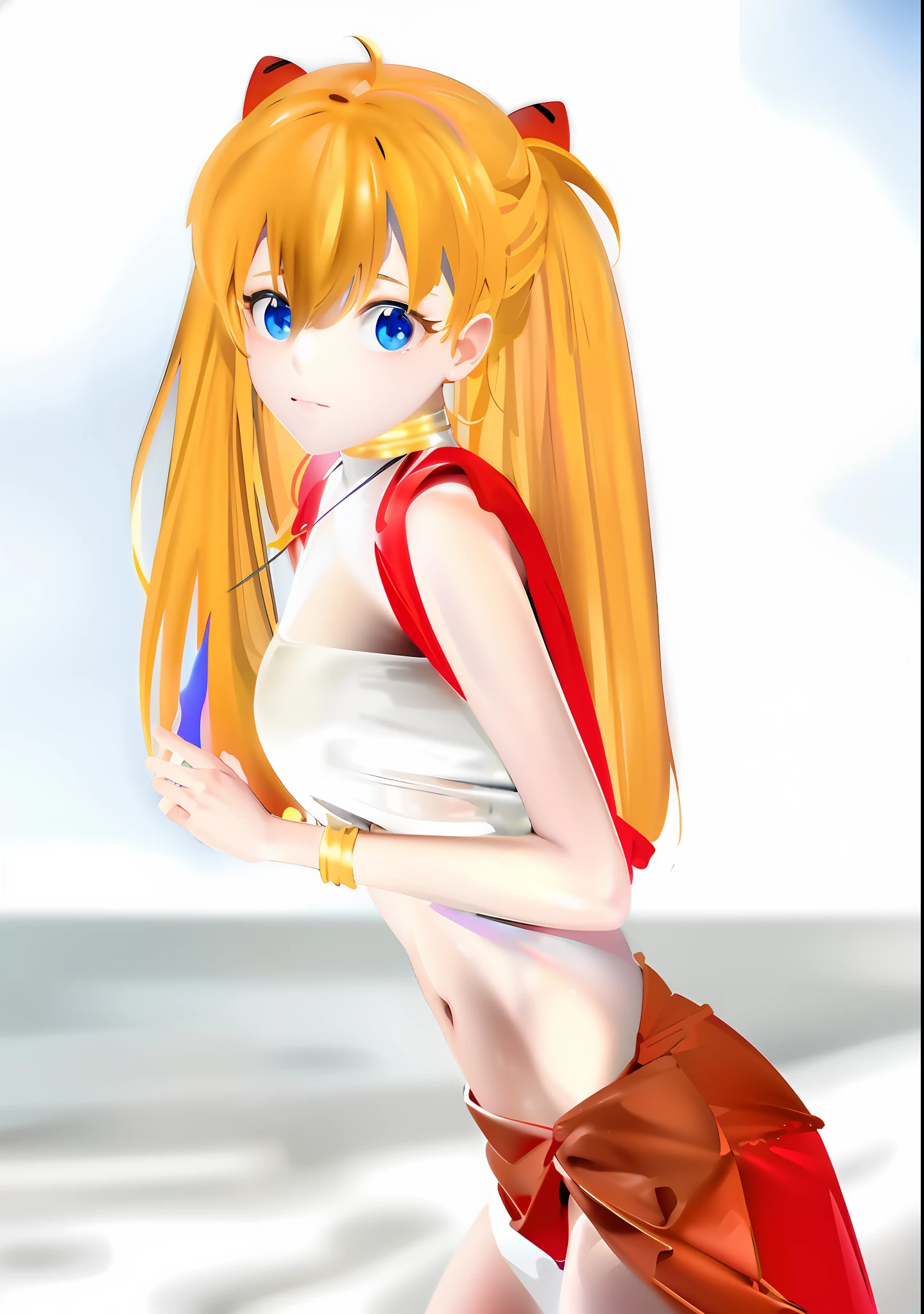 anime girl with blonde hair and blue eyes in a red bikini, digital anime art!!, anime girl, anime artstyle, realistic anime artstyle, asuka langley sohryu, in anime style, made with anime painter studio, an anime girl, ikki tousen, rei hiroe, painted in anime painter studio, anime style character, anime woman