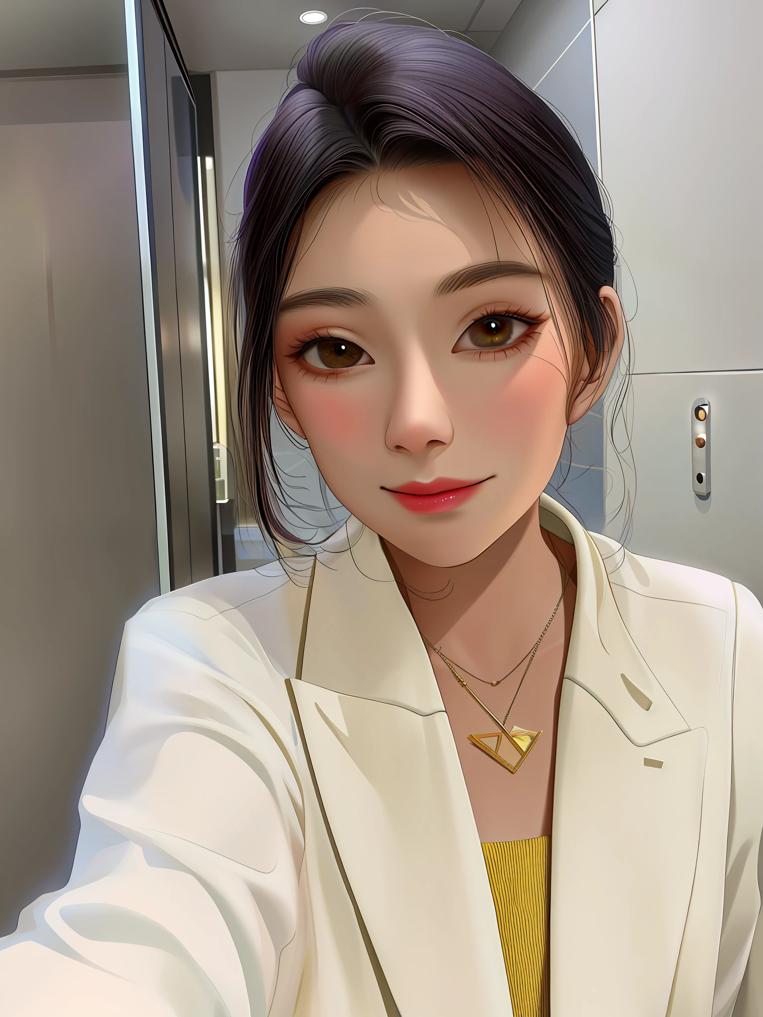 there is a woman taking a selfie in a bathroom mirror, louise zhang, 2 9 years old, 2 8 years old, 2 7 years old, 38 years old, 3 2 years old, 3 6 years old, professional profile picture, wenfei ye, gemma chen, 30 years old woman, 3 0 years old woman, katherine lam, jen zee