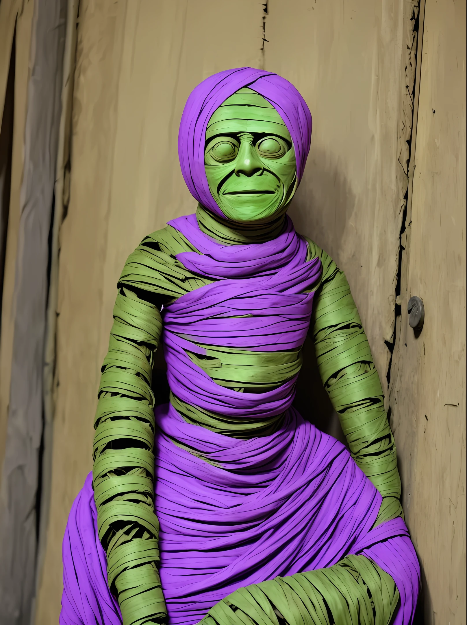 a purple and green mummy