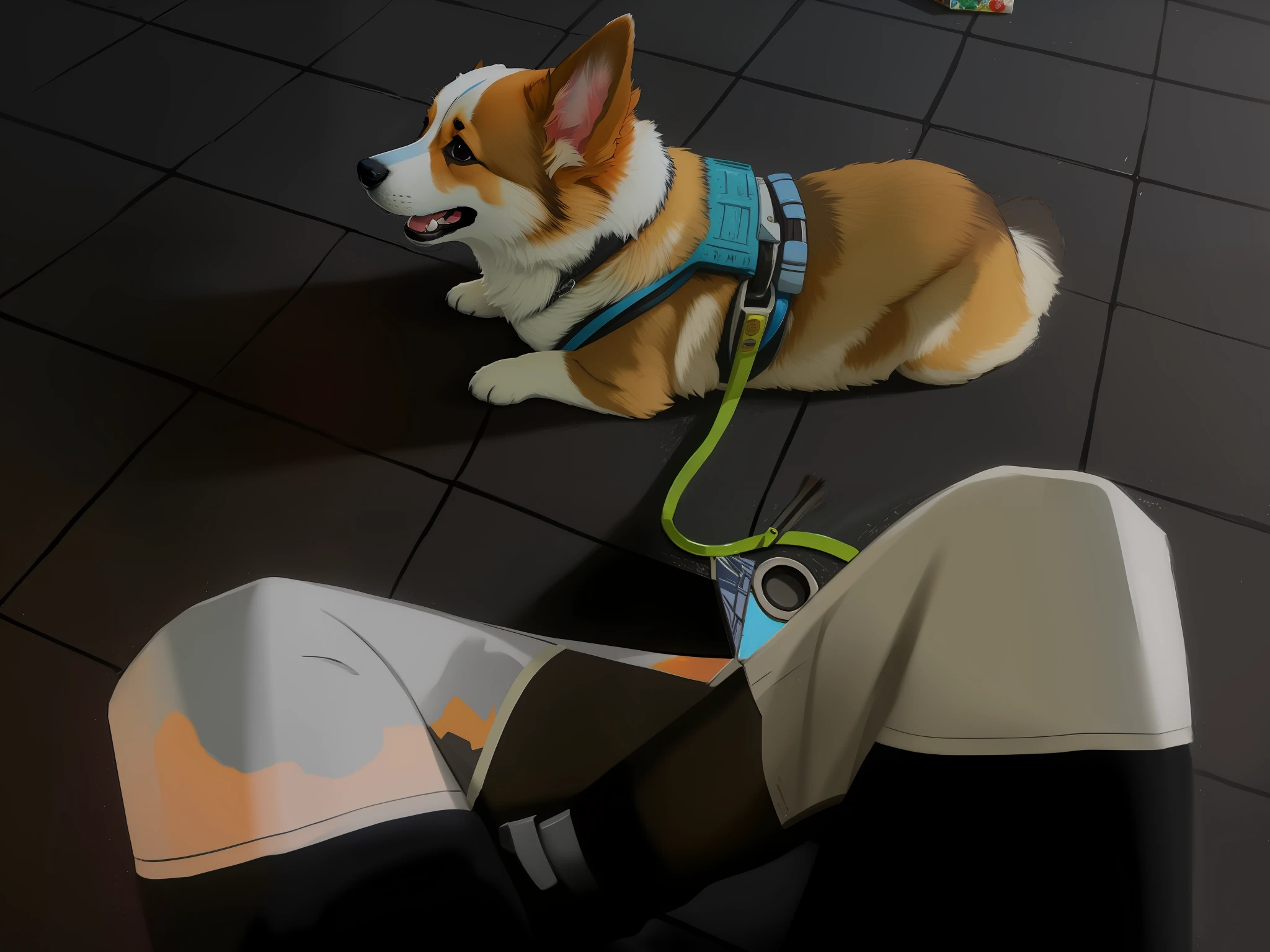 Close up portrait of a happy corgi dog, dark background, anime style, studio ghibli style, highly detailed, professional majestic oil painting by Ed Blinkey, Atey Ghailan, Studio Ghibli, by Jeremy Mann, Greg Manchess, Antonio Moro, Trending on ArtStation, Midjourney and greg rutkowski Trending on CGSociety, Intricate, High Detail, Sharp, Dramatic, Realistic Painting Art