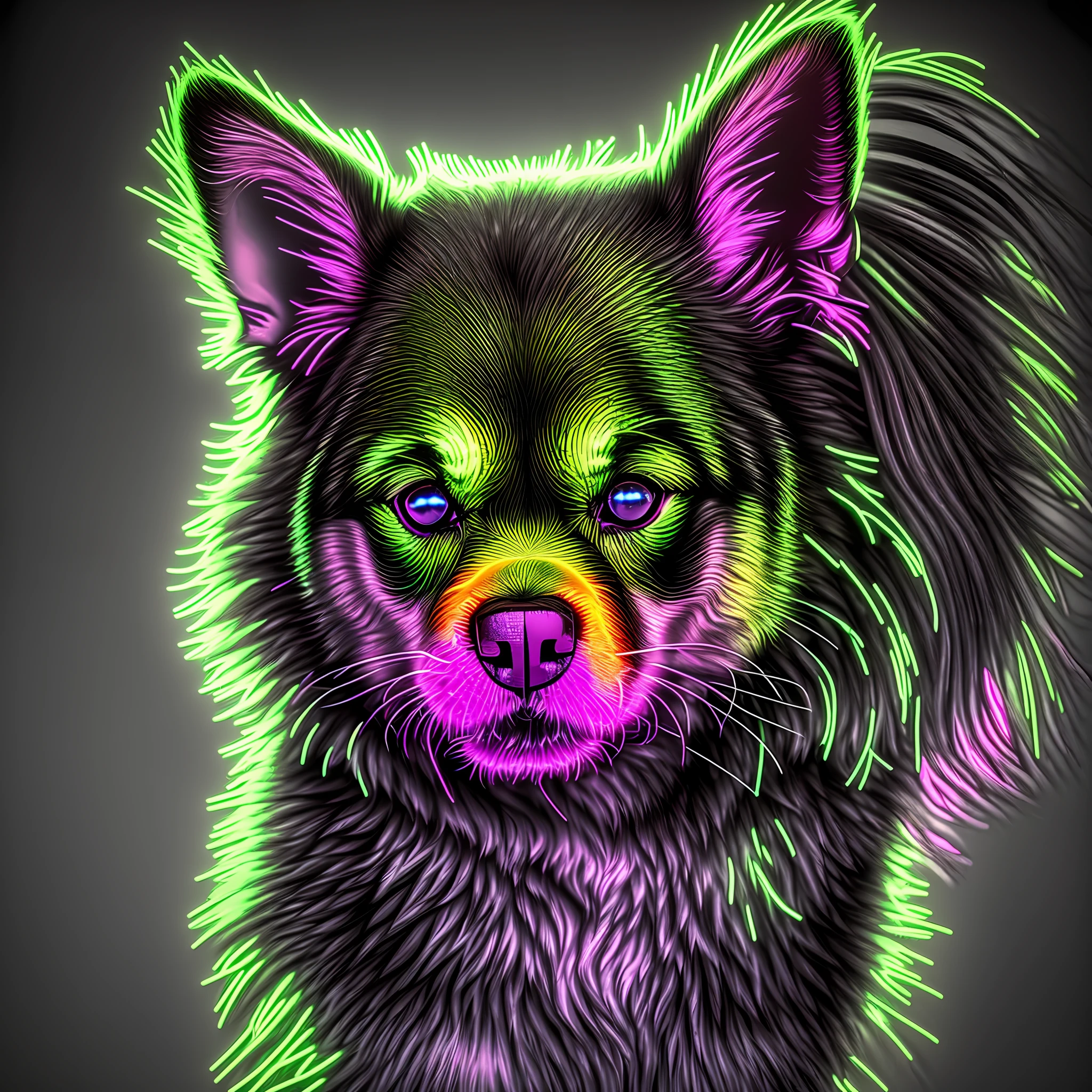 (high quality), (dark), (neon), (realistic photo) Killer Shitzu dog in a dark world