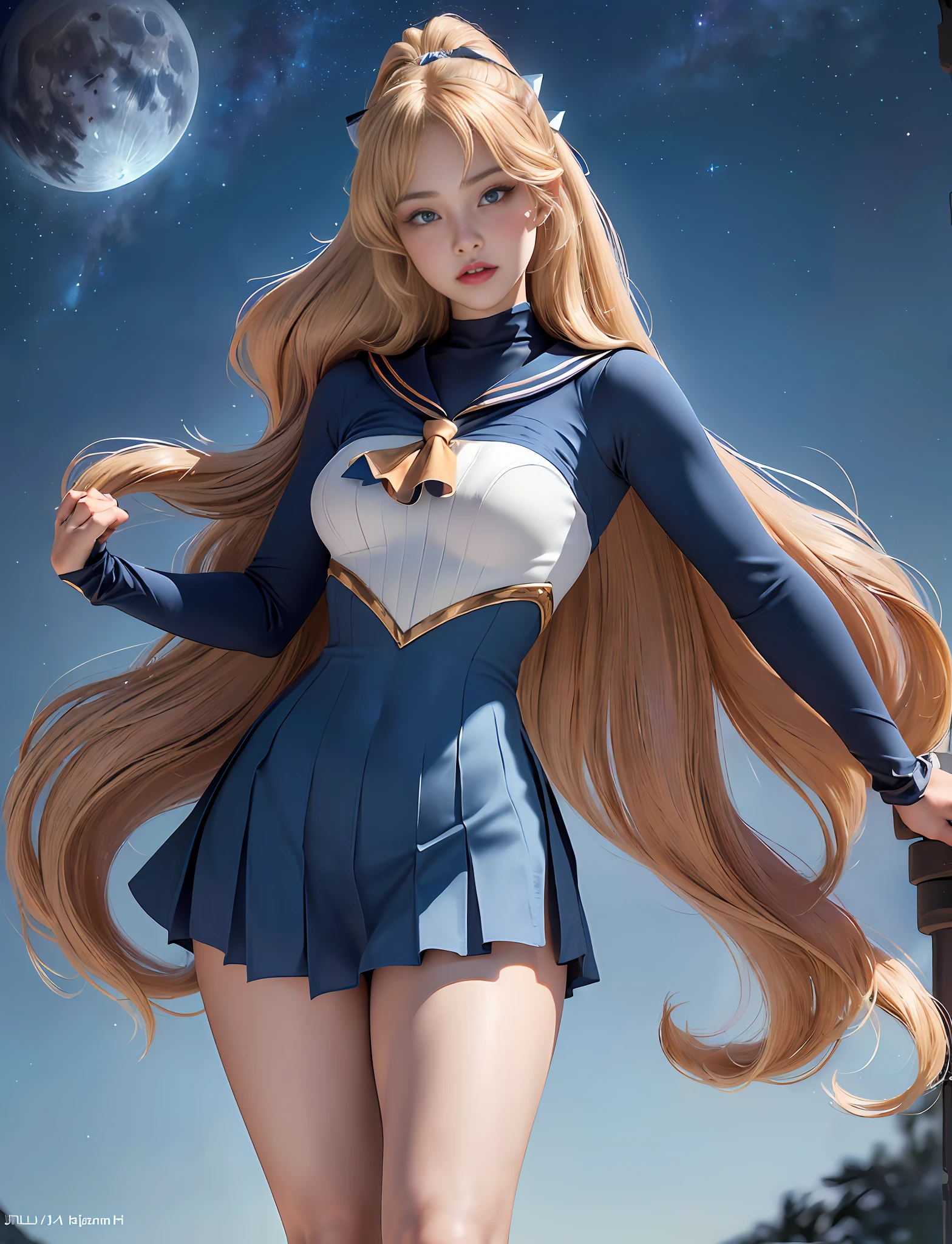 ((very detailed RAW color photo)), ((realistic)), (((1 girl))), (((alone))), (((33 years))), ((athletic)), ((very defined toned physique)), ((very defined and beautiful muscular body)), (((very detailed perfect body))), (((small and defined breasts))), (((ultra defined curves))), (((superior quality, 8k, masterpiece: 1.3)), sharp focus: 1.2, (((extremely beautiful girl with perfect figure: 1.4))), ((very thin waist: 1.2)), ultra detailed skin texture, ((perfect and beautiful hands)), ((smooth and soft skin)), (ultra detailed fabric texture), extremely beautiful ultra detailed face, (((extremely beautiful))), ultra detailed, (((girl wearing Sailor Venus costume))), (((the suit wears miniskirt))), (((extremely long curly blonde hair))), extremely beautiful, (((extra long ponytail with bangs))), ((very detailed and beautiful wolf ears)), (hair on the face), ((hair ribbon)), dynamic pose, ((uniform leaves thighs exposed)), ((ultra detailed and toned legs)), (((ultra detailed waist))), (((very wide hips))), (((very thick and toned thighs))), (sexy), (((extreme hourglass figure))), (((very thick heart lips))), ((red lipstick)), ((ultra detailed lips)), ((ultra detailed blue eyes)), ((angry look)), (((staring at the viewer))), ultra detailed provocative mouth, extremely beautiful seductive lips, ((blushing)), (makeup), (((ultra defined waist))), eye shadow, (full body shot), starry night, night sky, stars, full moon, galaxies and nebulae, snow