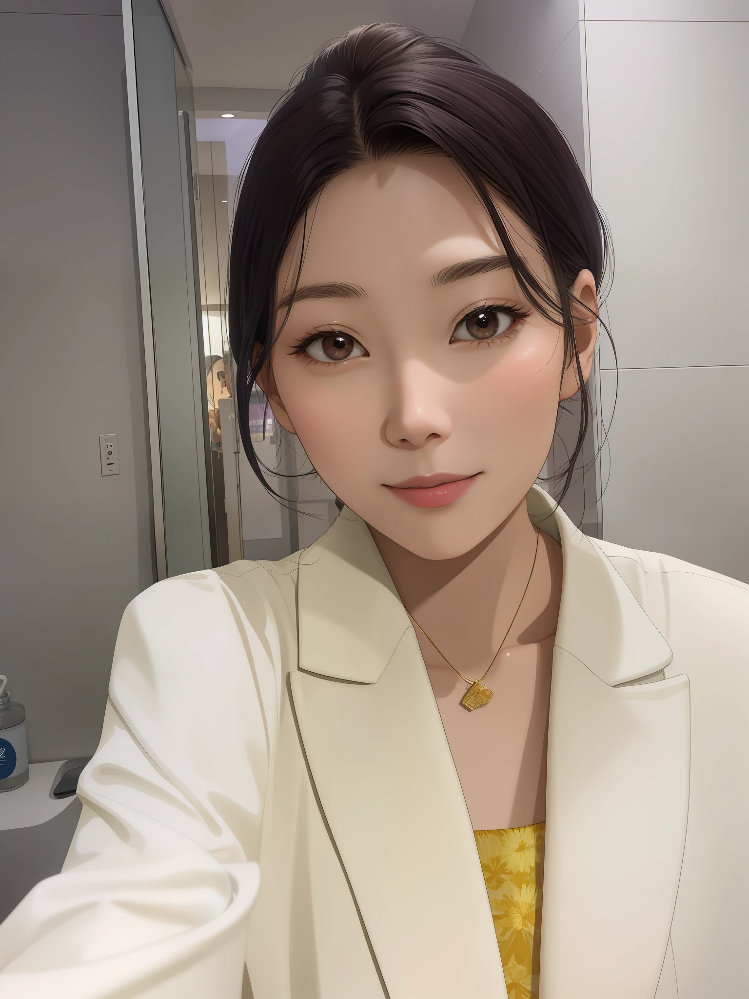 there is a woman taking a selfie in a bathroom mirror, louise zhang, 2 9 years old, 2 8 years old, 2 7 years old, 38 years old, 3 2 years old, 3 6 years old, professional profile picture, wenfei ye, gemma chen, 30 years old woman, 3 0 years old woman, katherine lam, jen zee