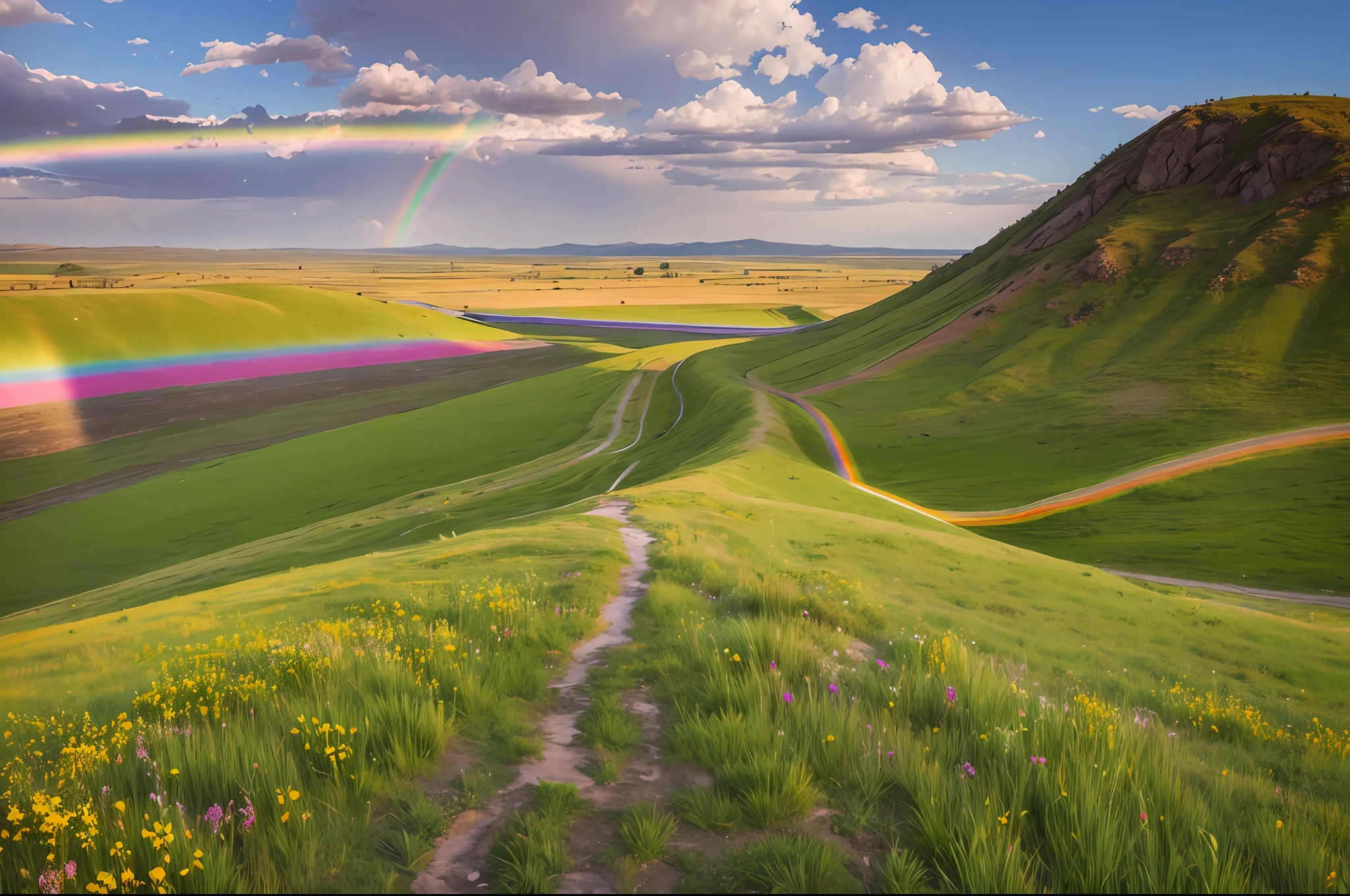 Beautiful rainbow on the steppe