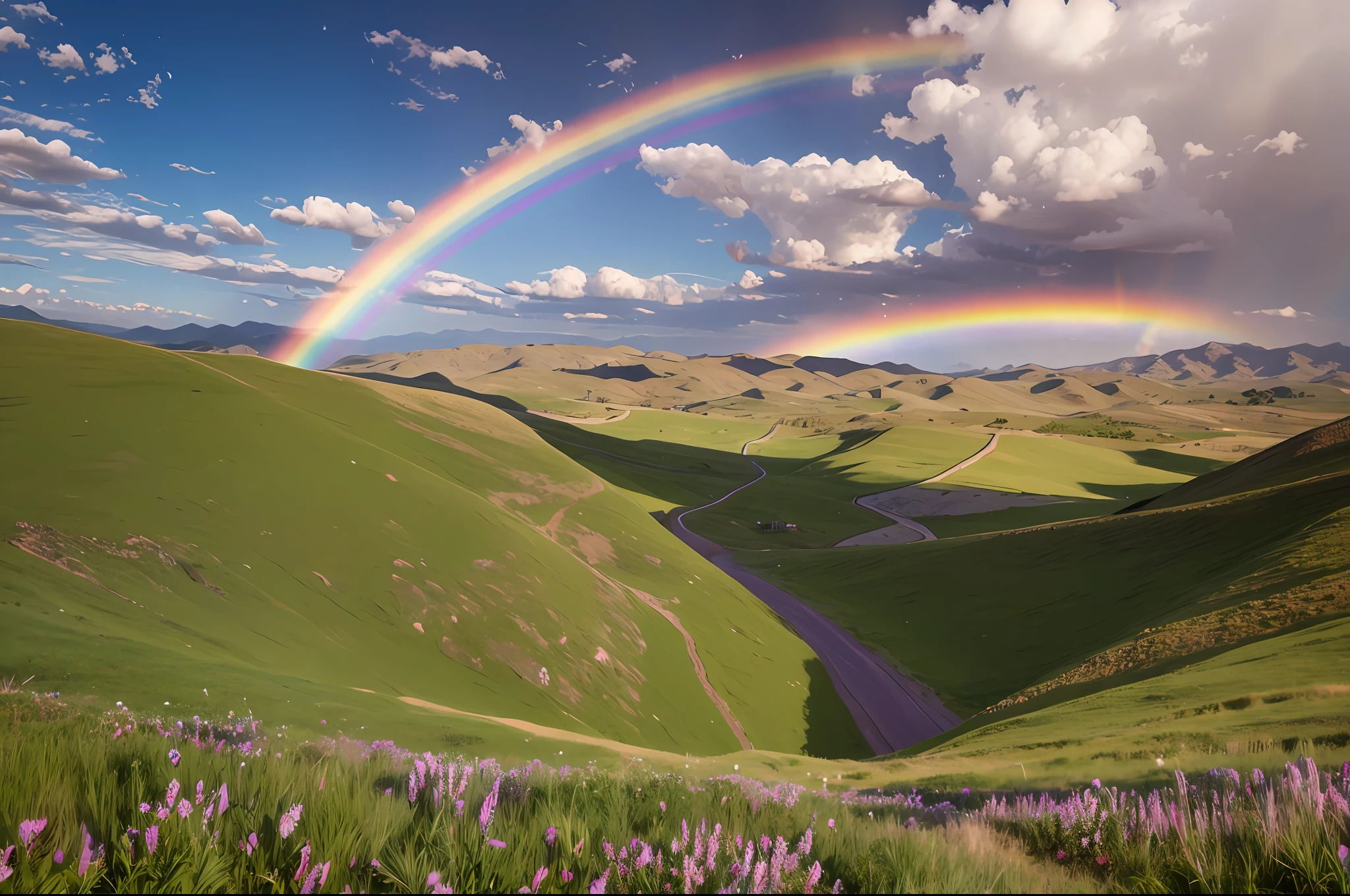 Beautiful rainbow on the steppe