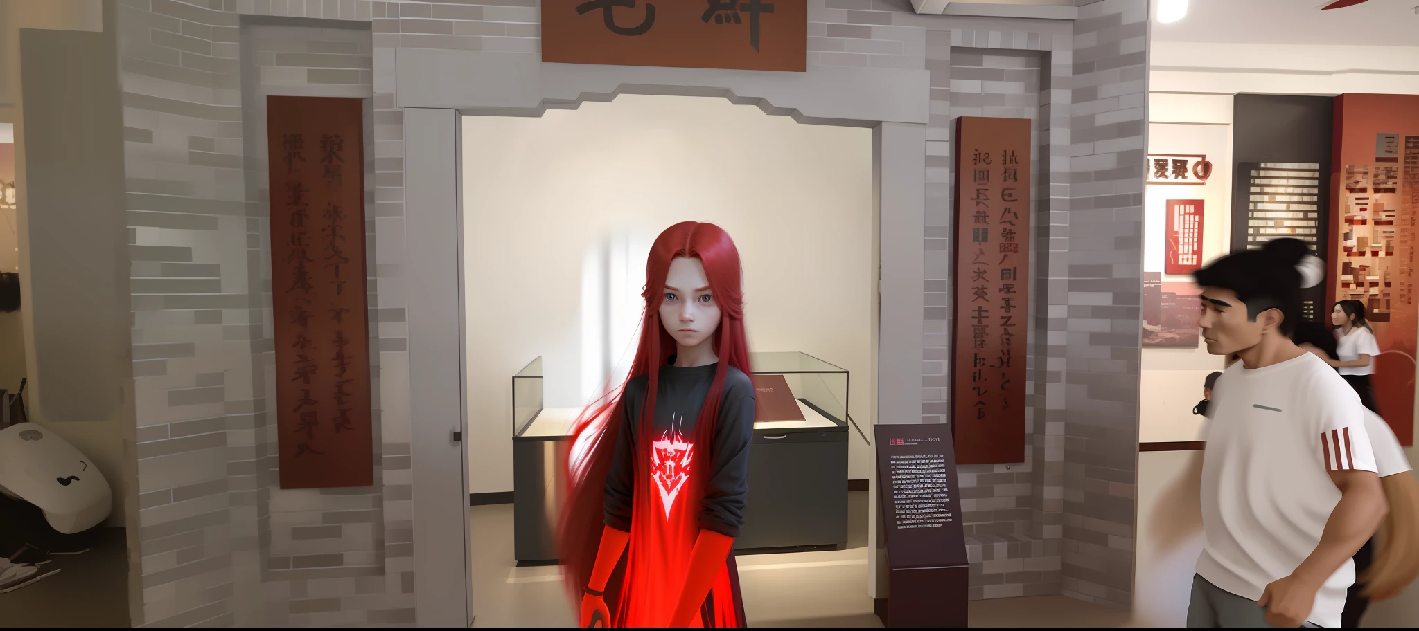Long hair, red, glowing and strong