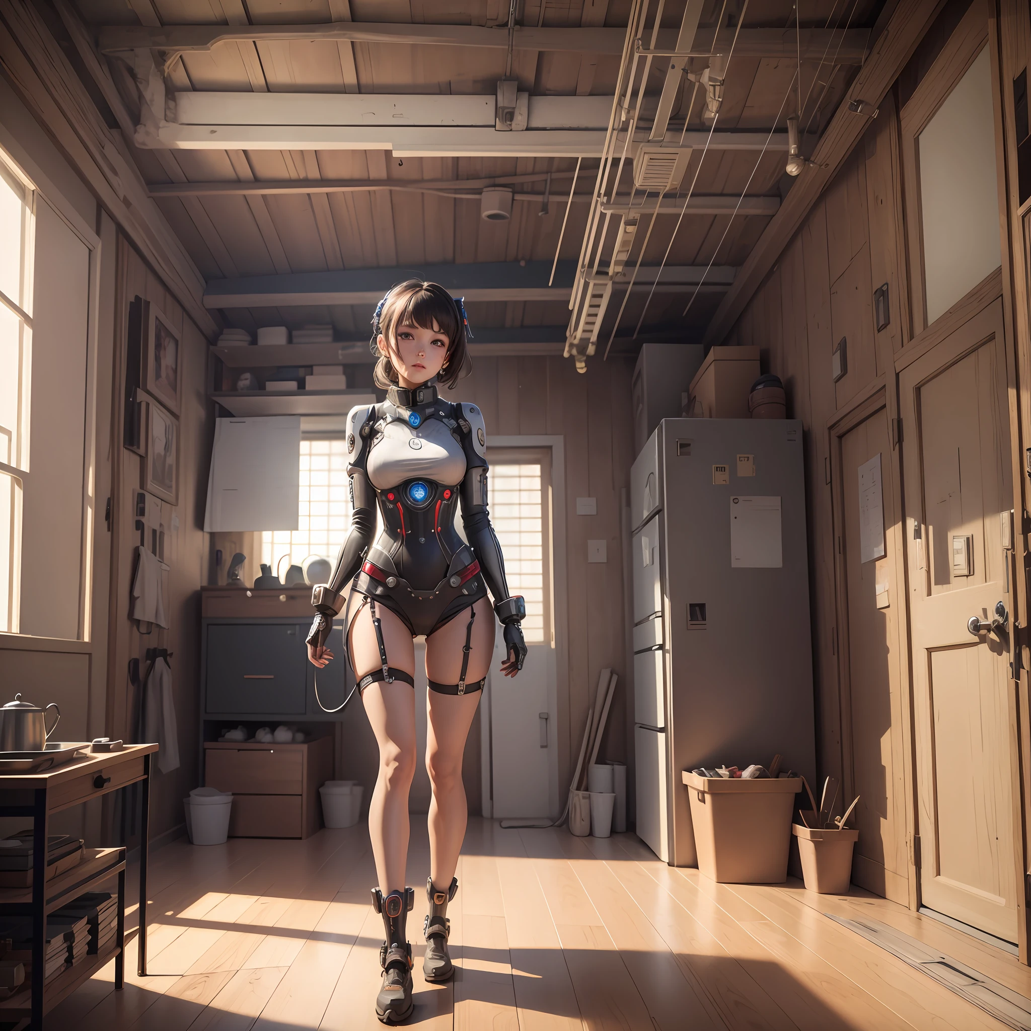 A mechanical girl, Inside a mechanical house, all body, masterpiece, highres, 16k --auto --s2