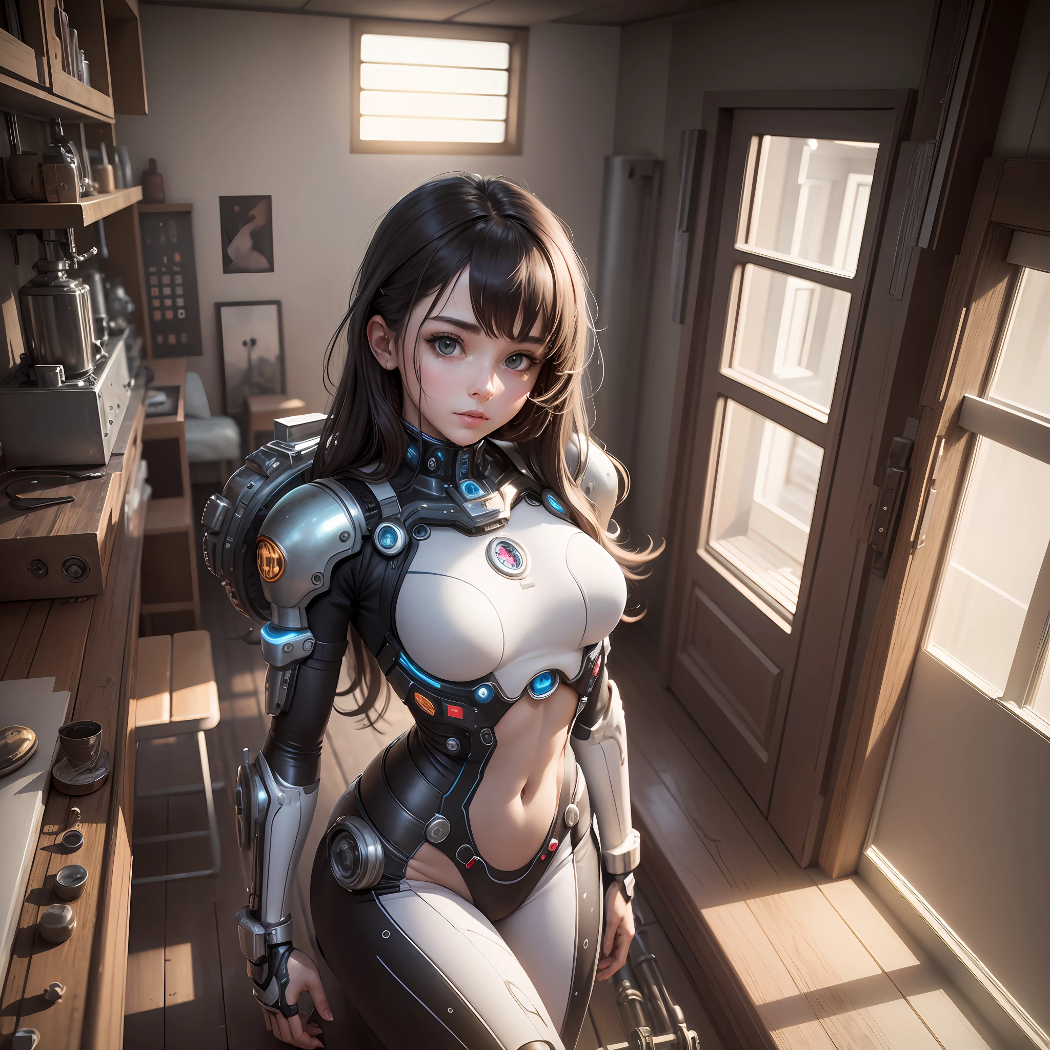 A mechanical girl, Inside a mechanical house, all body, masterpiece, highres, 16k --auto --s2