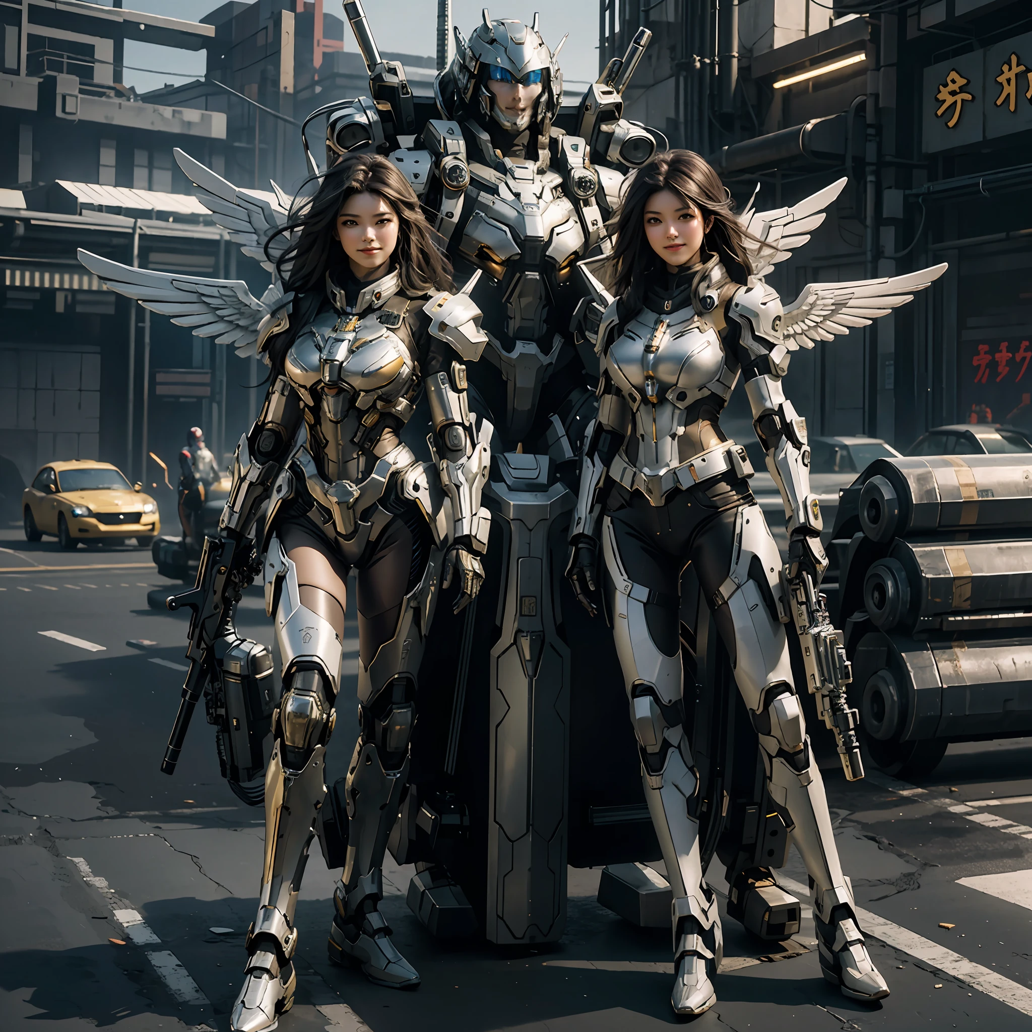 masterpiece,(bestquality),highlydetailed,ultra-detailed,1girl,(mechanicalwings:golden,glowingeyes:blue,goldenrarmor:1.2,elongatedears:0.8),(cyberpunkcity:1.5,weapon:energyblade),(fantasylandscape:1.2,natural lighting:1.5,confidentexpression),(panorama:1.2),mecha, smile,angle,Angels, wings,gold,raw