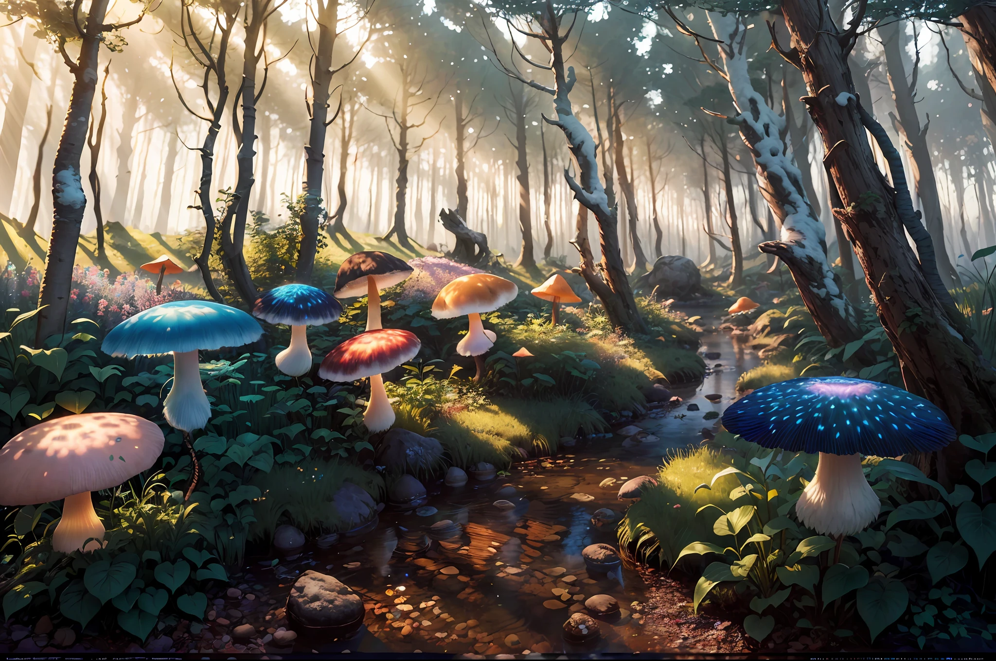 masterpiece, best quality, high quality,extremely detailed CG unity 8k wallpaper, An enchanting and dreamy scene of a fantasy forest, with towering trees, glowing mushrooms, and hidden fairy glens, creating a sense of mystique and enchantment, artstation, digital illustration, intricate, trending, pastel colors, oil paiting, award winning photography, Bokeh, Depth of Field, HDR, bloom, Chromatic Aberration ,Photorealistic,extremely detailed, trending on artstation, trending on CGsociety, Intricate, High Detail, dramatic, art by midjourney