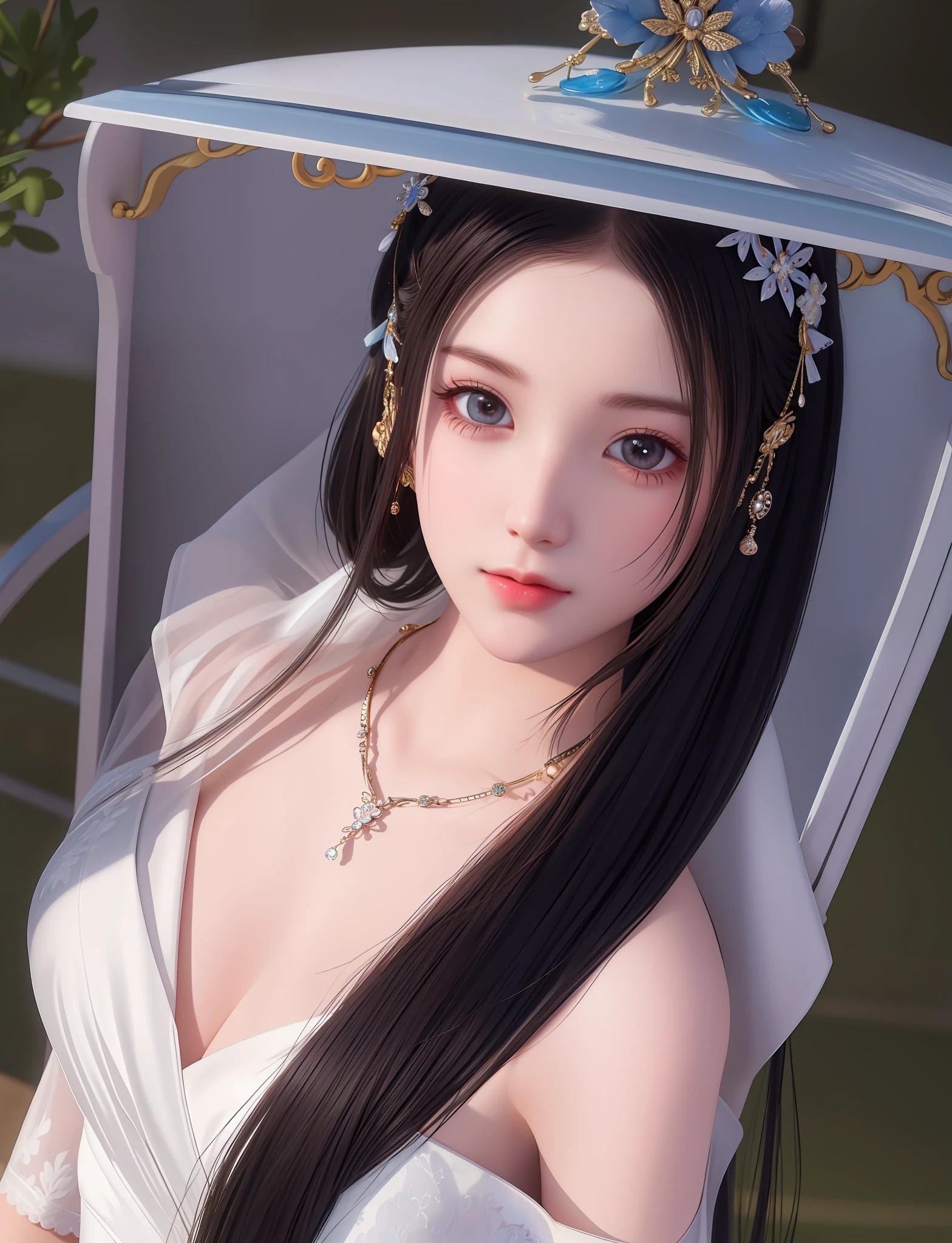 Best Quality, Masterpiece, High Resolution, 1girl, Porcelain Dress, Hair Accessories, Necklace, Jewelry, Pretty Face, On Body, Tyndall Effect, Realistic, Shadow Studio, Rim Lighting, Dual Tone Lighting, (High Detail Skins: 1.2), 8k UHD, dslr, soft light, high quality, volume light, sneak shot, photo, high resolution, 4k, 8k, background blur,