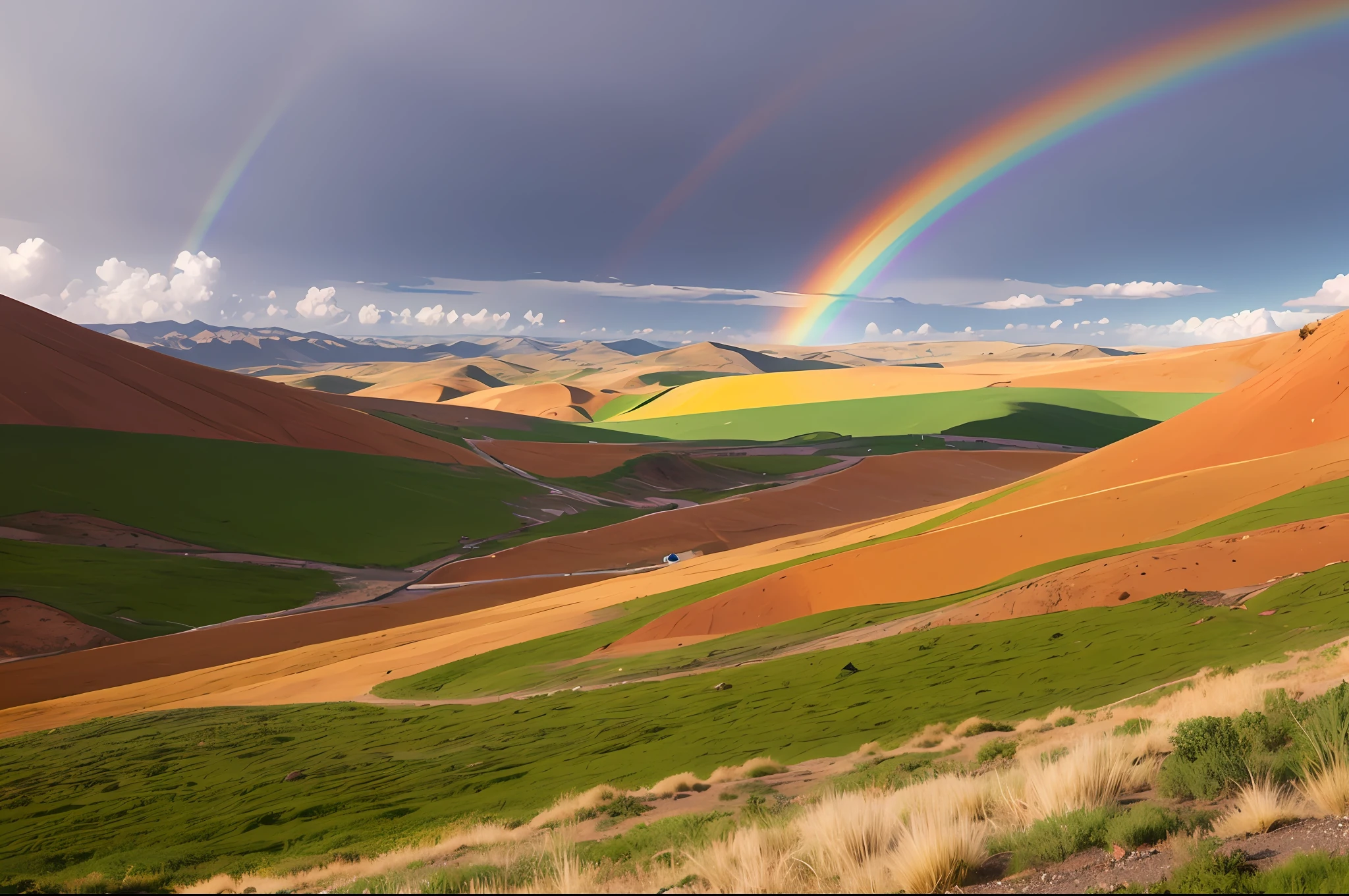 Beautiful rainbow on the steppe