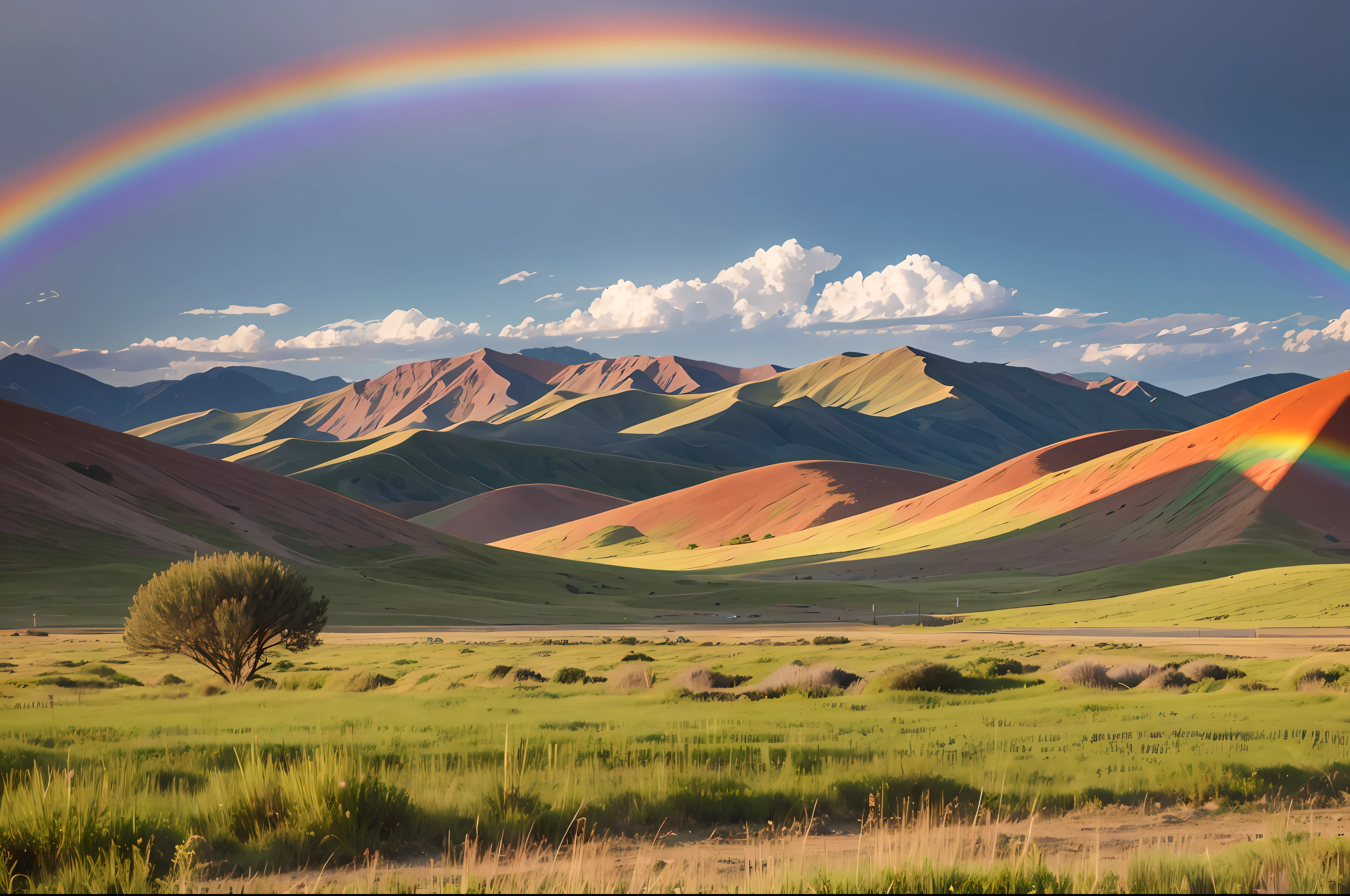 Beautiful rainbow on the steppe