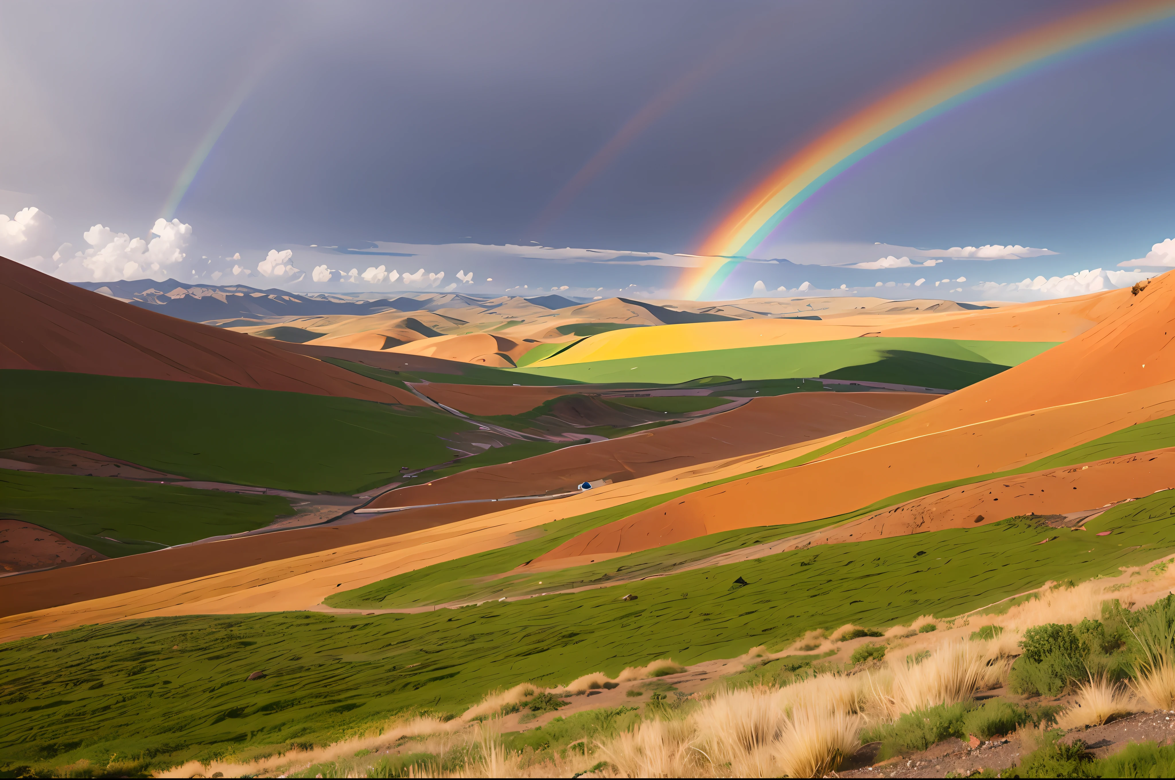 Beautiful rainbow on the steppe