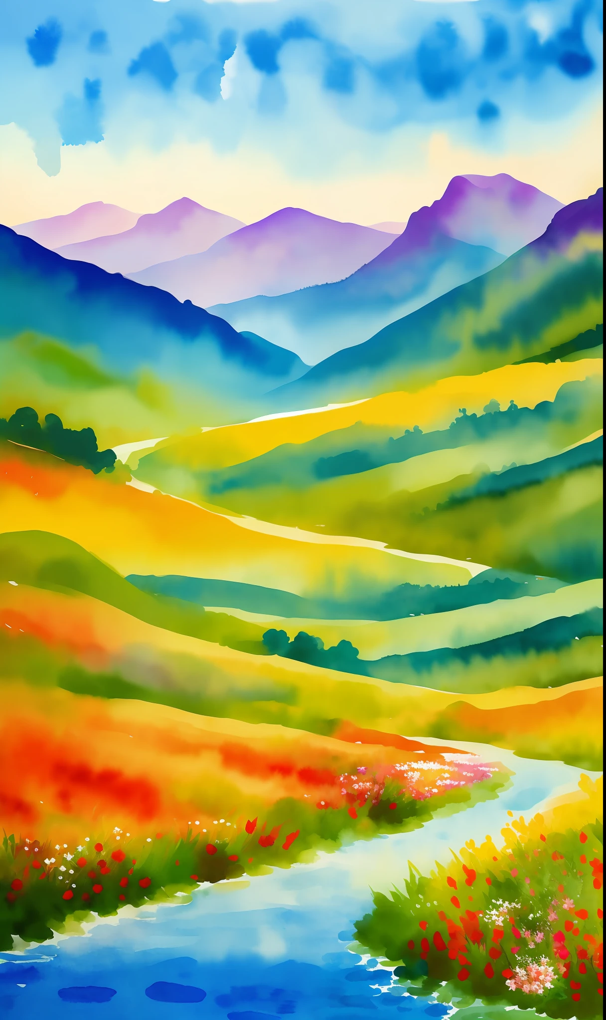 Heat, wind, wildflowers, mountains, rivers, old people, watercolors, impressionism, minimalism