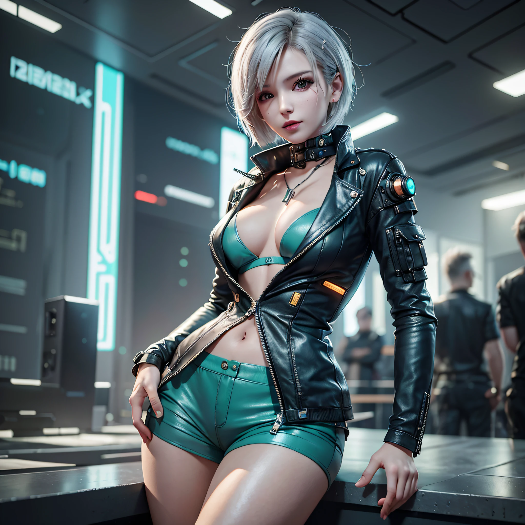 there is a woman in a leather outfit posing for a picture, cyberpunk 2 0 y. o model girl, cyberpunk beautiful girl, female cyberpunk anime girl, beautiful cyberpunk woman model, 3 d render character art 8 k, cyberpunk anime girl, cyberpunk angry gorgeous goddess, cyberpunk girl, cyberpunk art ultrarealistic 8k, ross tran 8 k, digital cyberpunk anime art