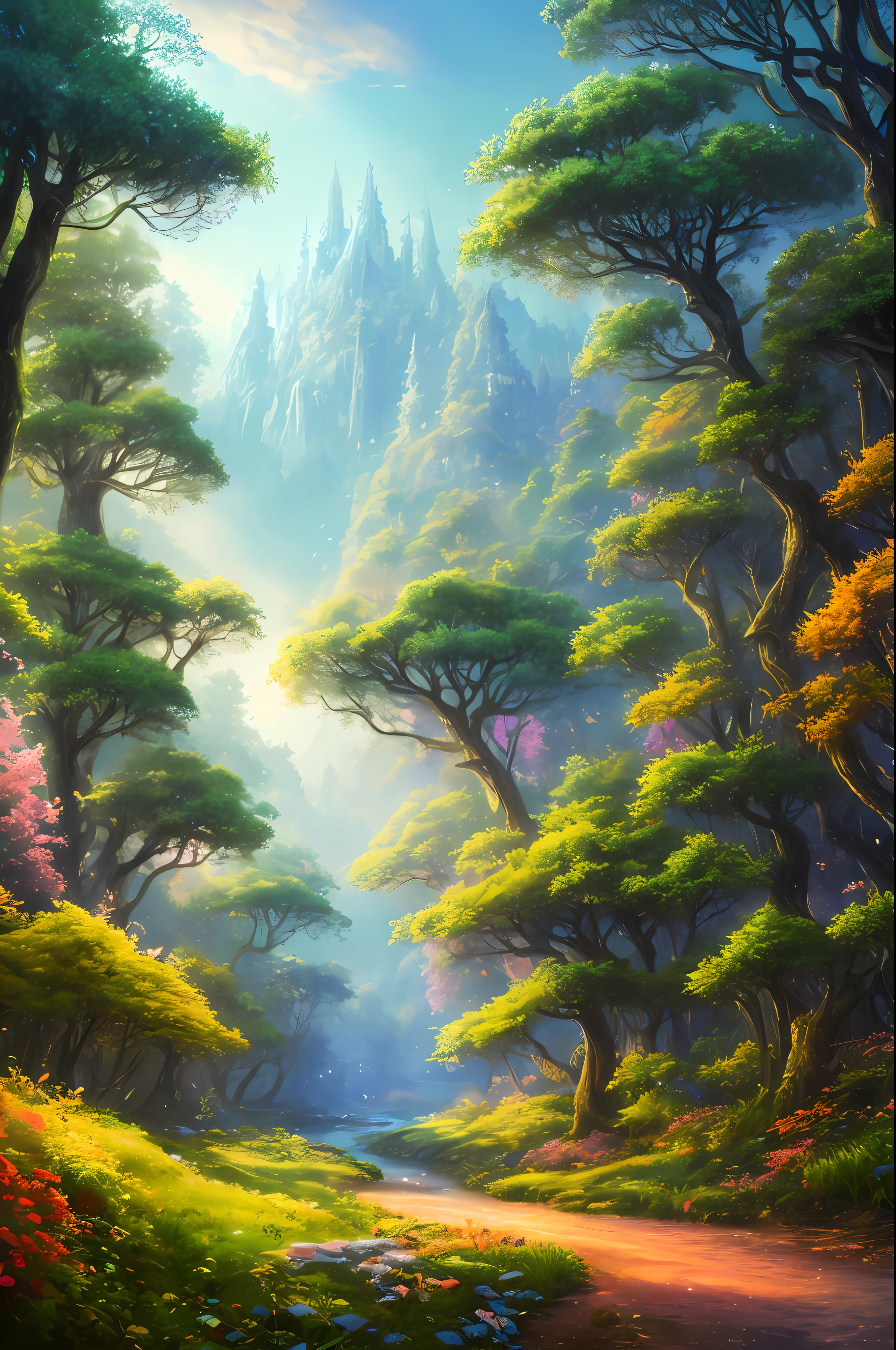 masterpiece, best quality, high quality,extremely detailed CG unity 8k wallpaper, An enchanting and dreamy scene of a fantasy forest, with towering trees, glowing mushrooms, and hidden fairy glens, creating a sense of mystique and enchantment, artstation, digital illustration, intricate, trending, pastel colors, oil paiting, award winning photography, Bokeh, Depth of Field, HDR, bloom, Chromatic Aberration ,Photorealistic,extremely detailed, trending on artstation, trending on CGsociety, Intricate, High Detail, dramatic, art by midjourney