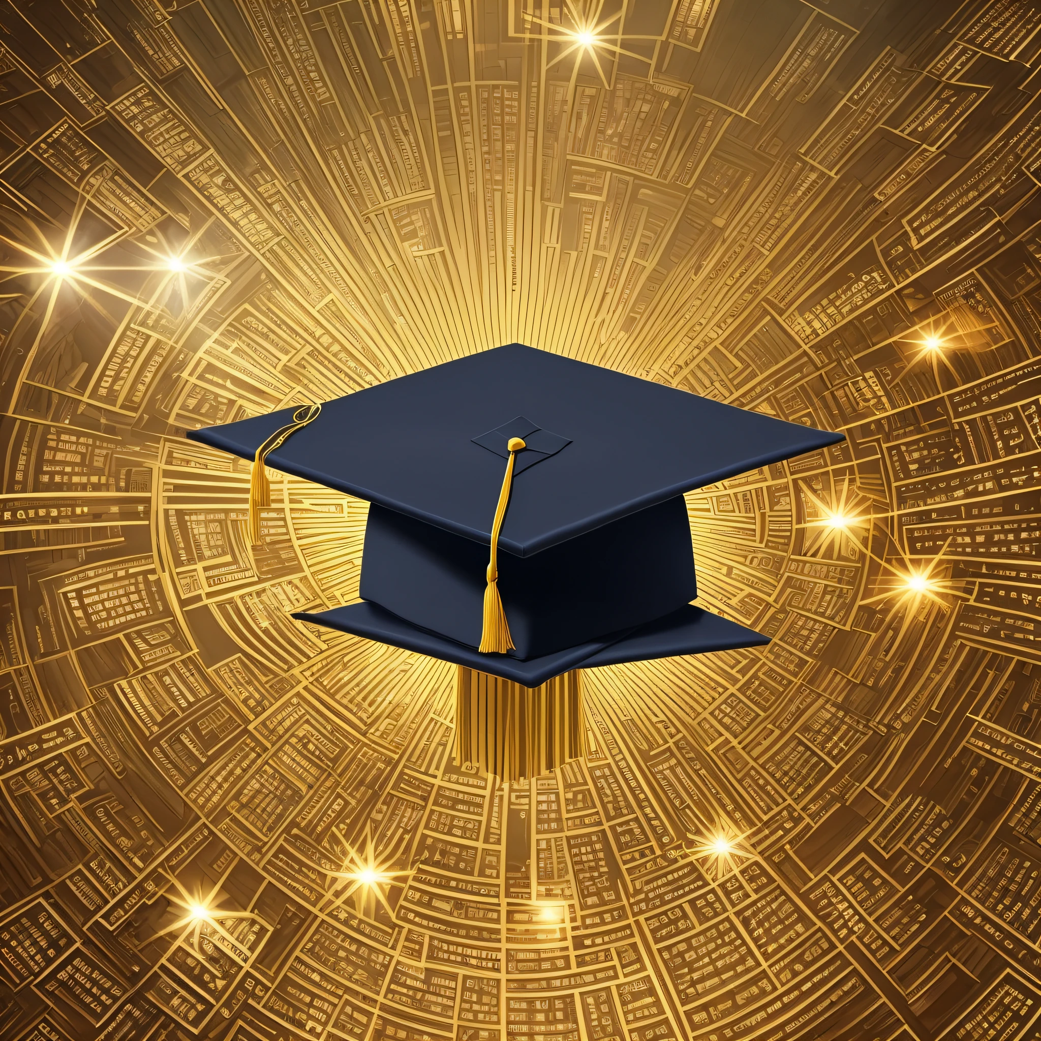 inspiring image of a university graduation, successful professionals, knowledge. The image should convey a sense of gold, evoke emotion, and utilize mental triggers of persuasion, need, and desire.