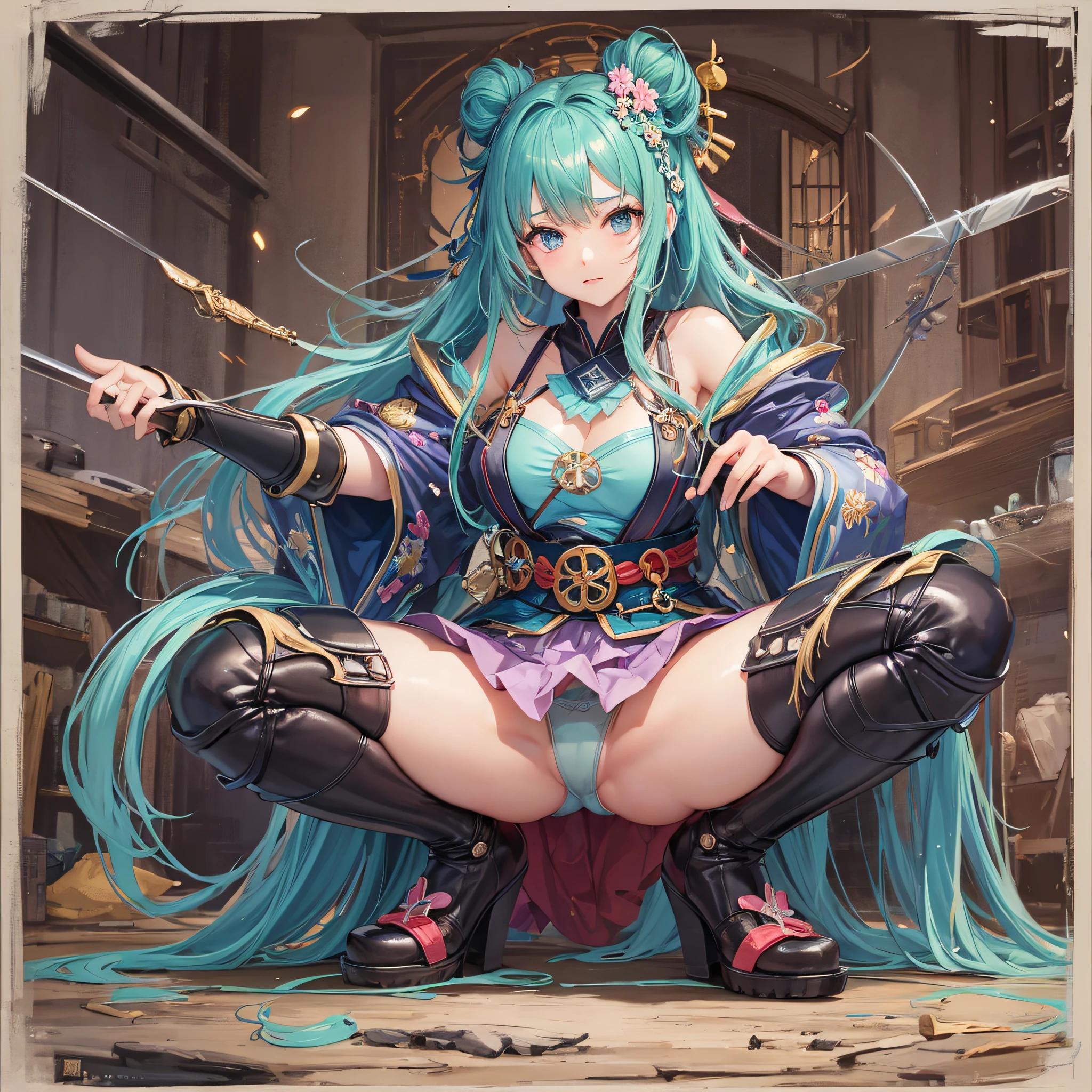 Top quality. Japan anime style. Girl. A world of swords and sorcery. Underwear. Pubic hair. Squatting and opening the crotch. Excretion. --auto --s2